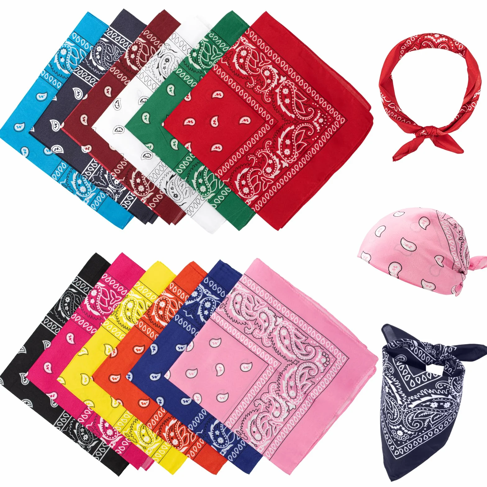 Vinuwu 12 Bandana, 50x50cm Paisle Pañuelos Cabeza mujer y Hombre, Nailon Colorido Mujer Cinta pelo Pañuelos Cabeza Turbante