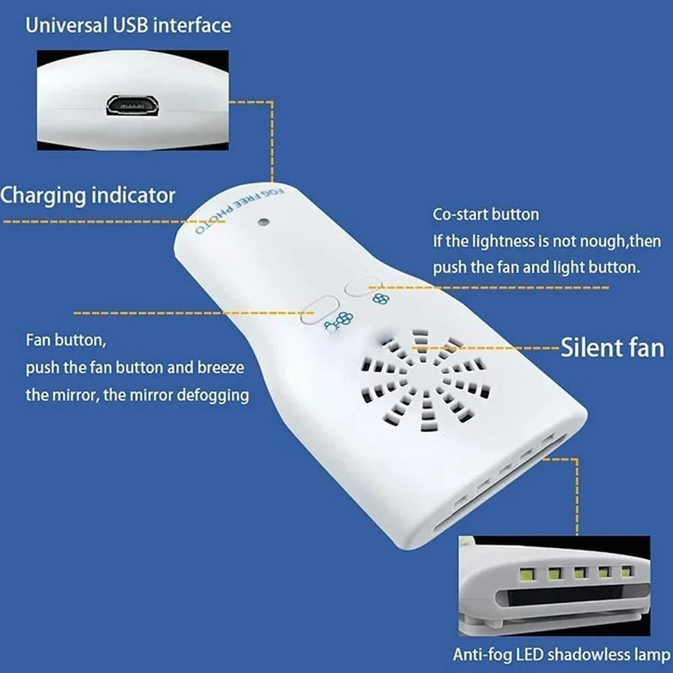 Dental Espejos Anti-Niebla Intraoral LED con Ventilador Recargable