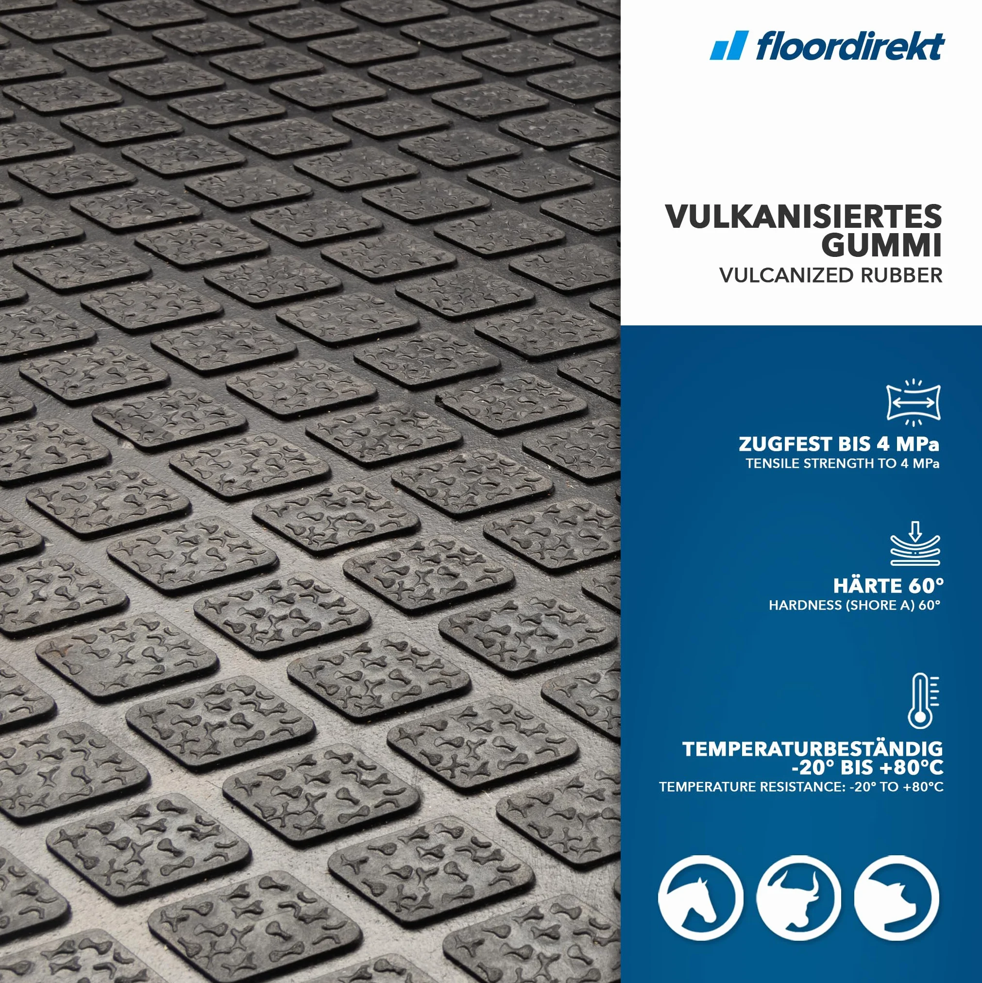 Floordirekt Diamond Top Alfombrilla de goma antideslizante 180 x 120 cm con drenaje para establo