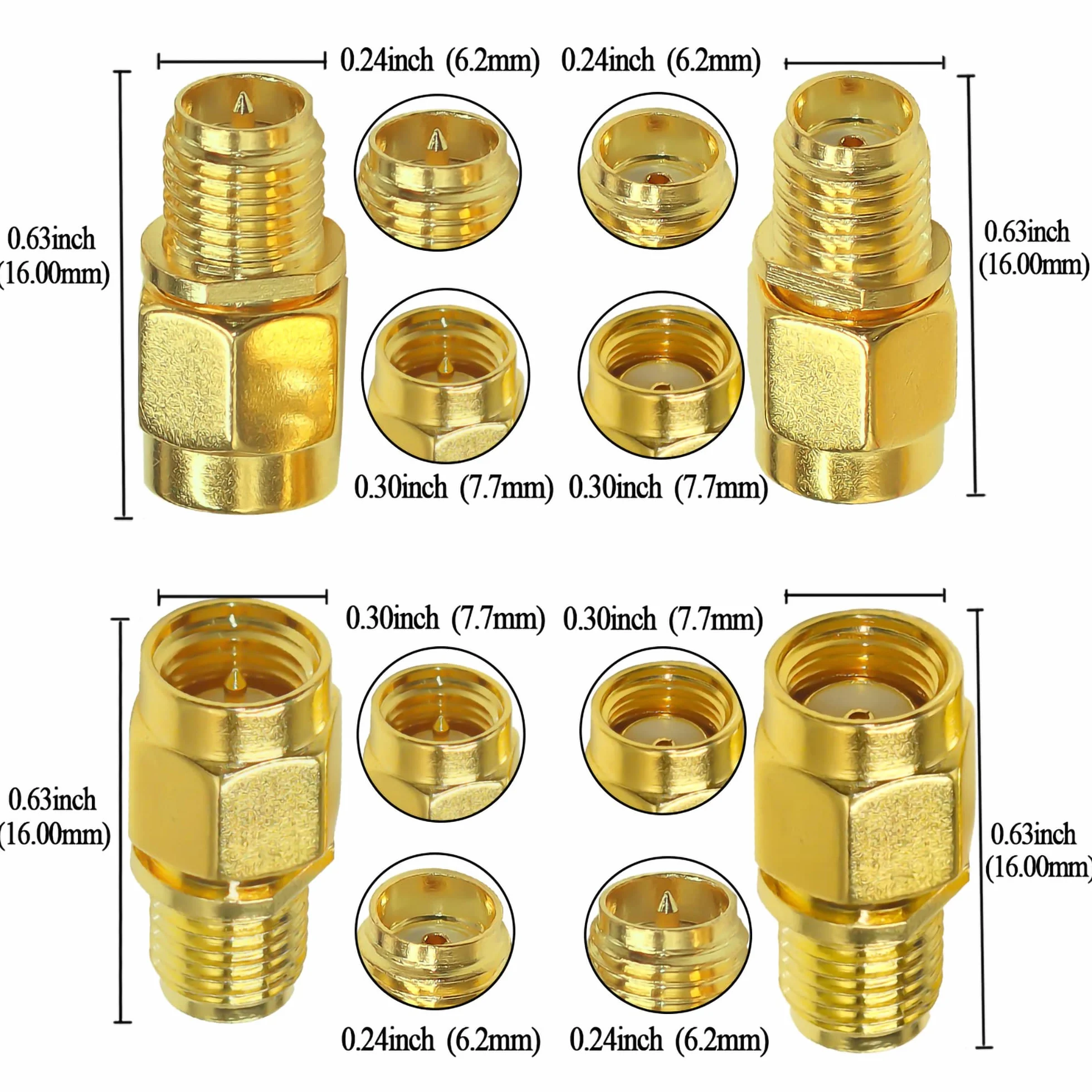 TUOLNK Kit de Adaptador Coaxial SMA Macho a Hembra RP-SMA, Paquete de 4