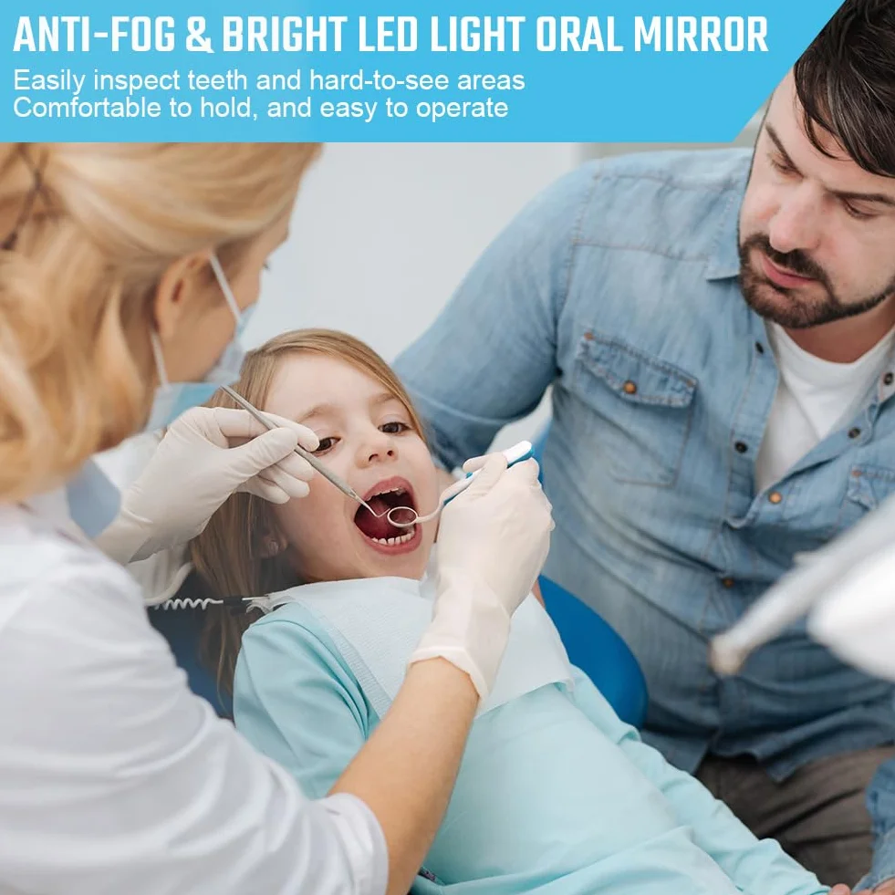 ACWOO Espejo Dental con Luz LED, 2 Piezas, Anti-Niebla, Azul y Rosa