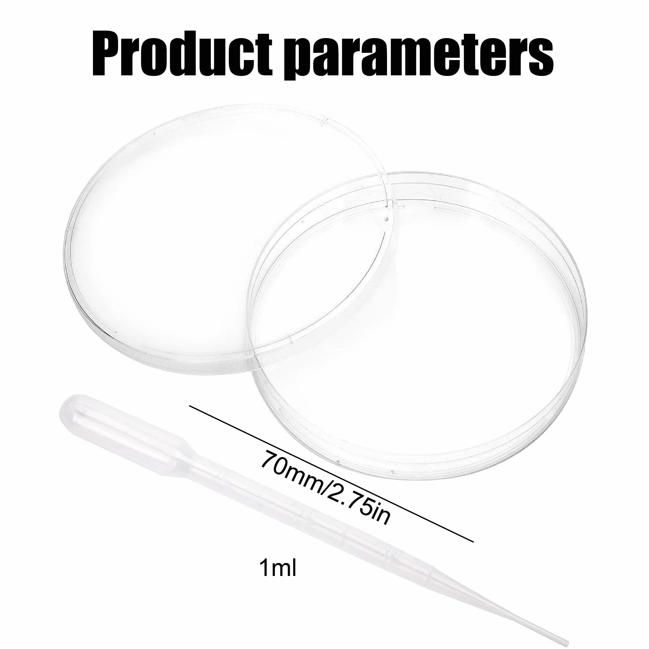 Placa De Petri De Plástico 70MM, 10 Pipetas de Transferencia, Para Cultivo