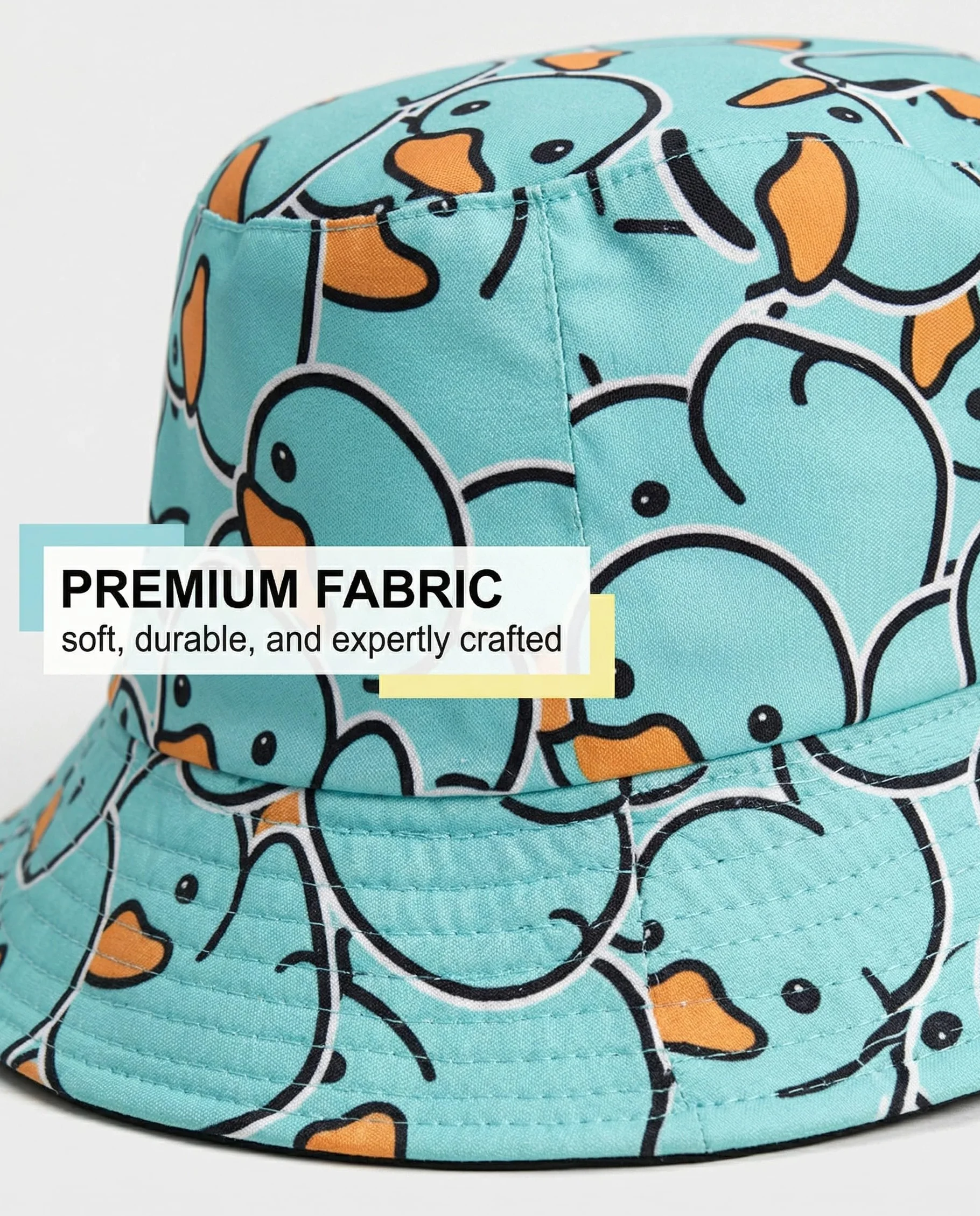 Sombrero Divertido para el Sol de Verano, Gorro de Pescador Reversible con Ala Ancha, Diseño de Pato Amarillo para Niños y Adultos, Unisex (Amarillo)