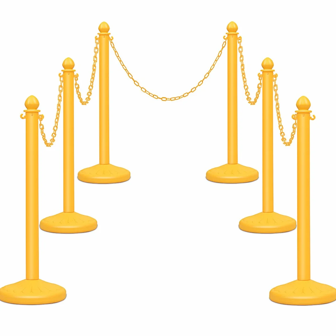 COSTWAY Juego de 6 Poste Separador con 5 Cinta Extensible, Sistema de Guía de Personas, Barrera de Plástico Amarillo
