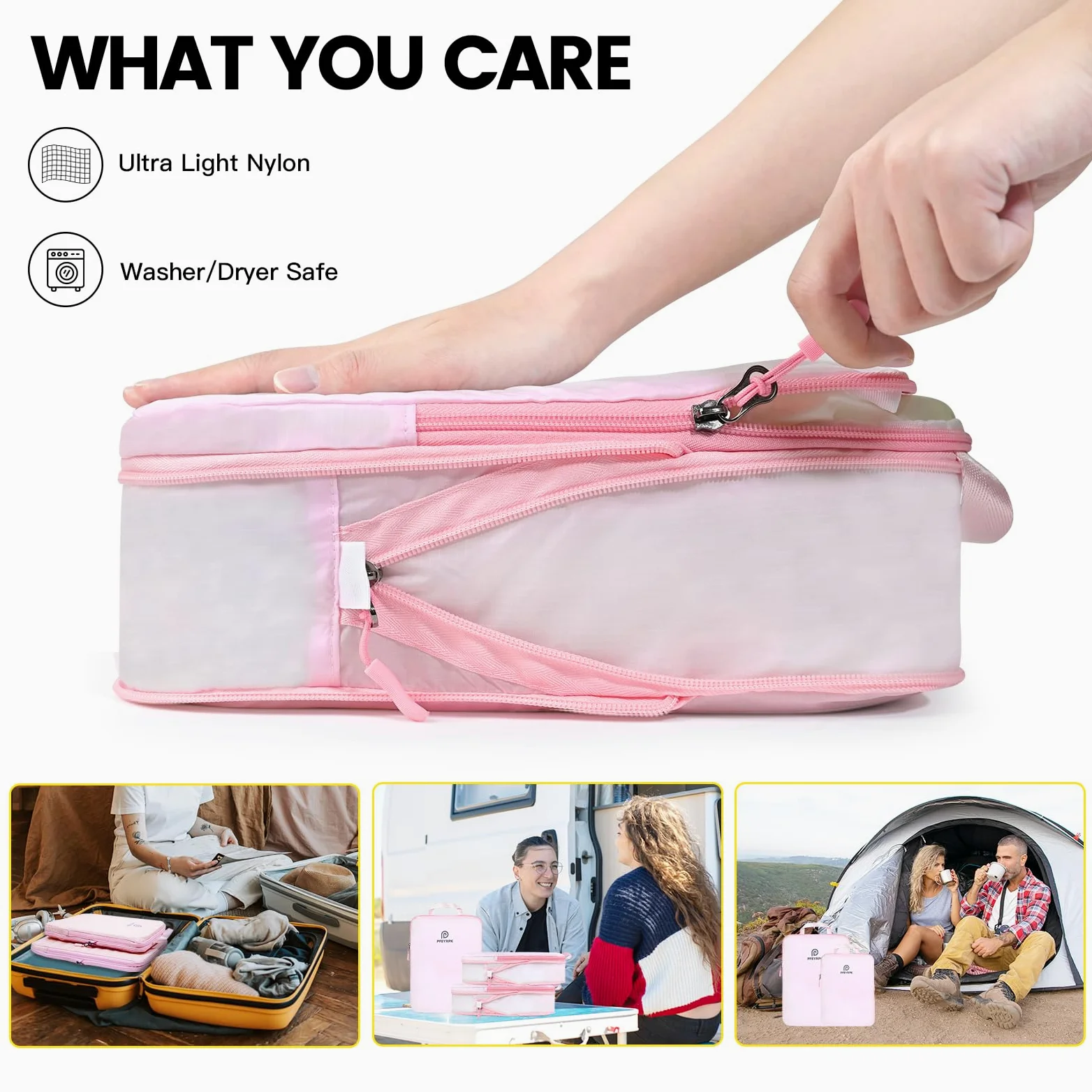 PFEYRPK Cubos de embalaje de compresión ligeros para maletas, organizador de viaje expandible y compresible con artículos de tocador transparentes y bolsa de mochila, artículos esenciales de viaje