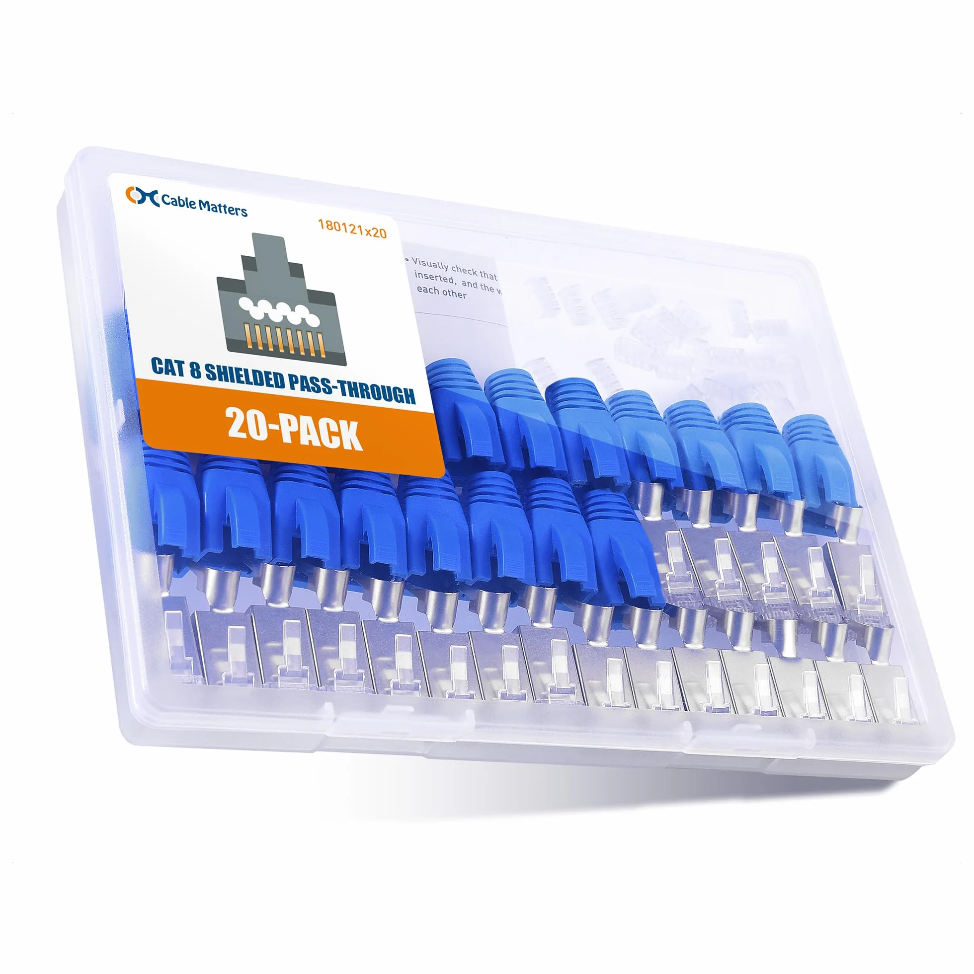 Cable Matters Pack de 20 Conectores Apantallados RJ45 Cat8 Cat7 Cat6 Pass-Through para Cable Ethernet Sólido o Trenzado