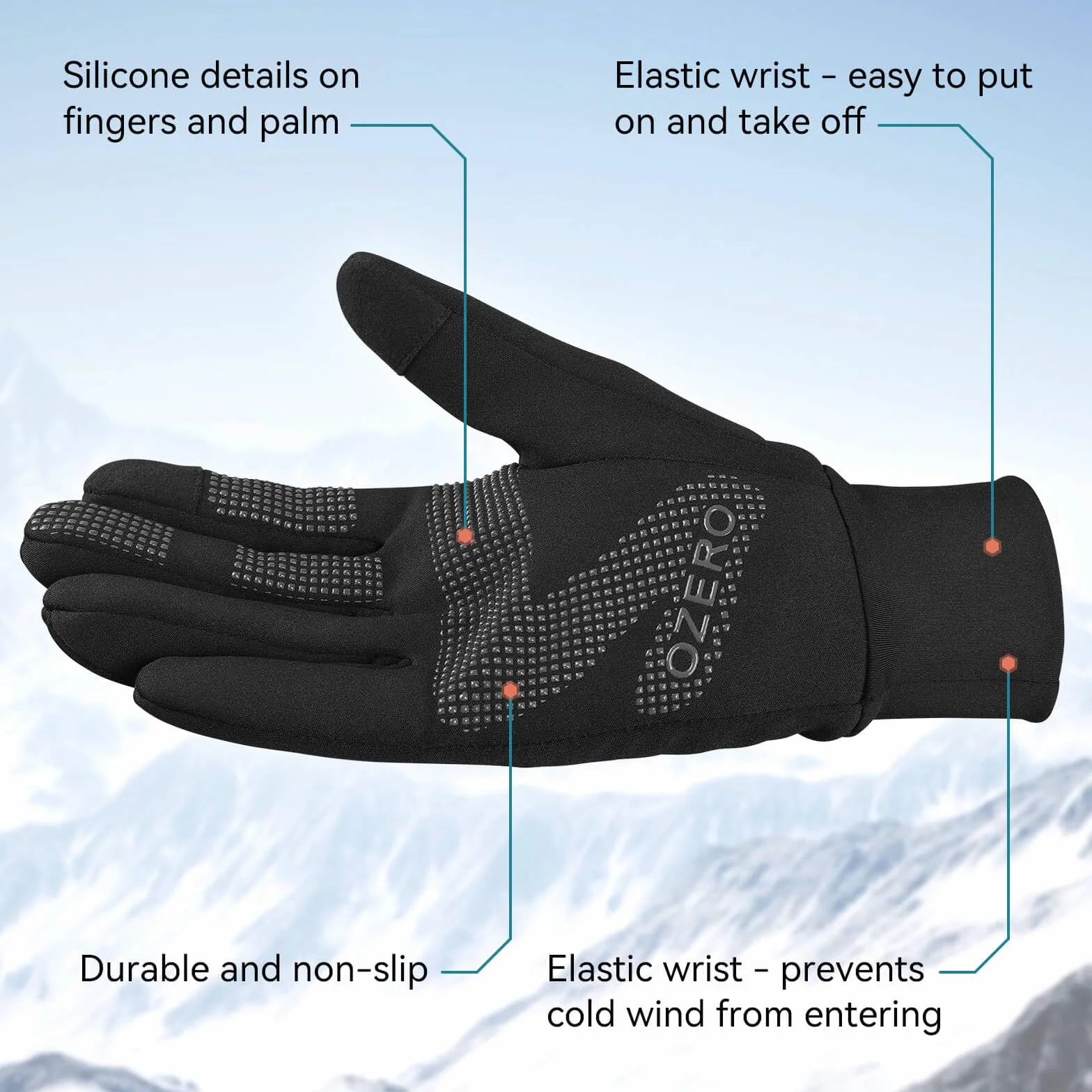 OZERO Guantes de invierno para pantalla táctil para hombre: guantes cálidos para correr, resistentes al viento, resistentes al agua, guantes térmicos ligeros para senderismo, ciclismo, conducción