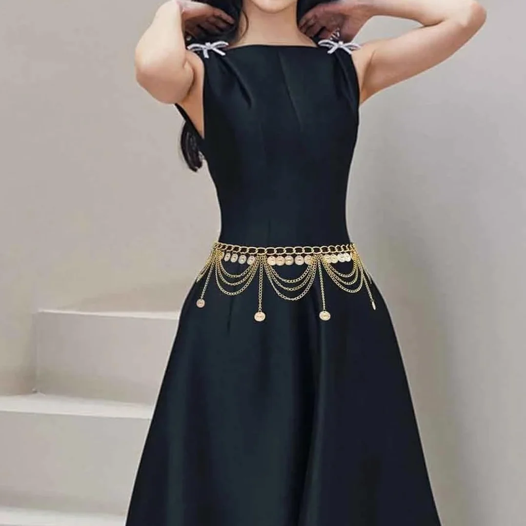 Cadenas de cuerpo,Cinturones para mujer,Accesorio de cadena para cintura para danza del vientre con colgante de borla, longitud de cadena 70 cm + cadena alargadora 30 cm (oro)