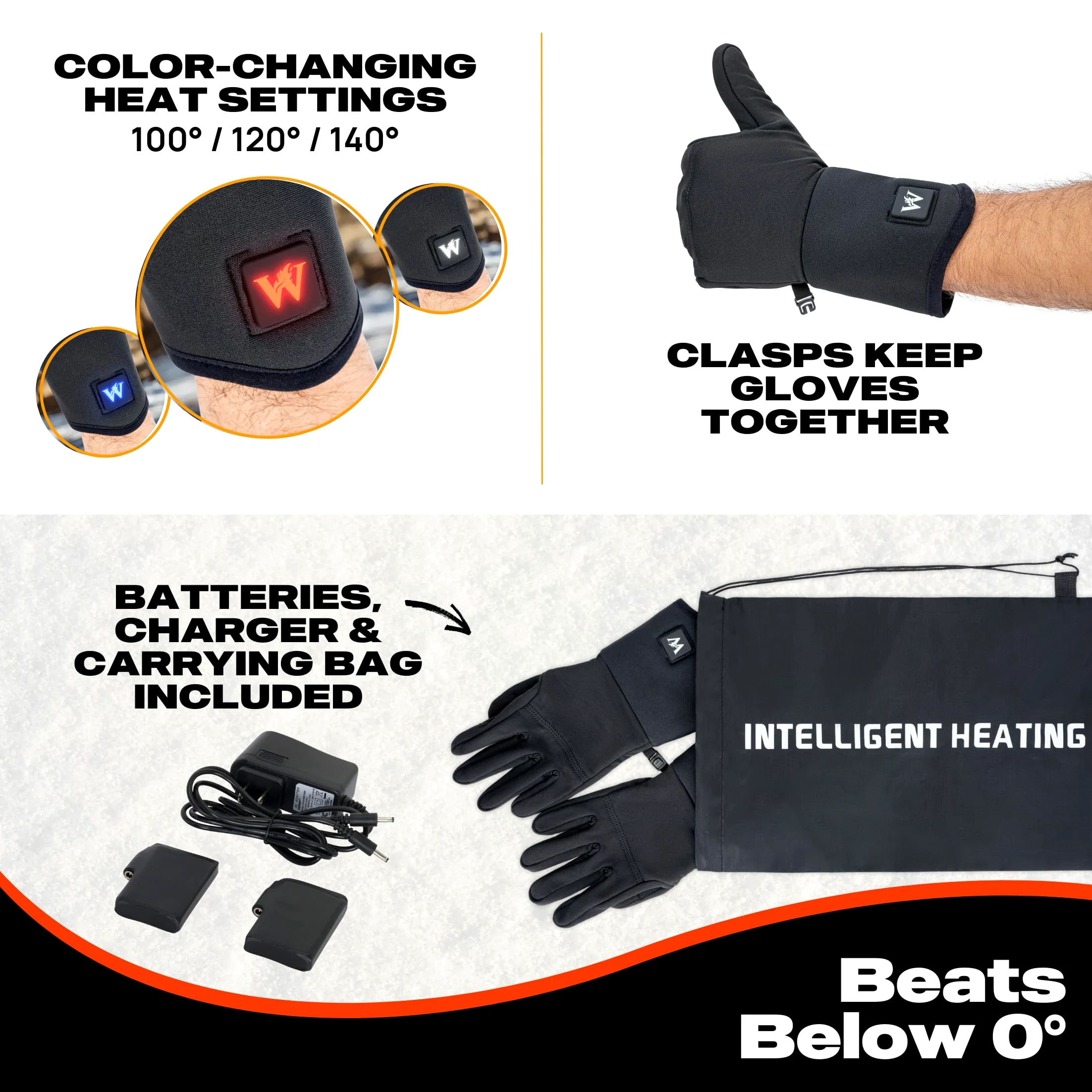 Weston Guantes térmicos para hombres y mujeres, calentadores de manos térmicos recargables, guantes térmicos con 3 ajustes de calor, aptos para pantalla táctil, ideales para invierno, esquí, trabajo y