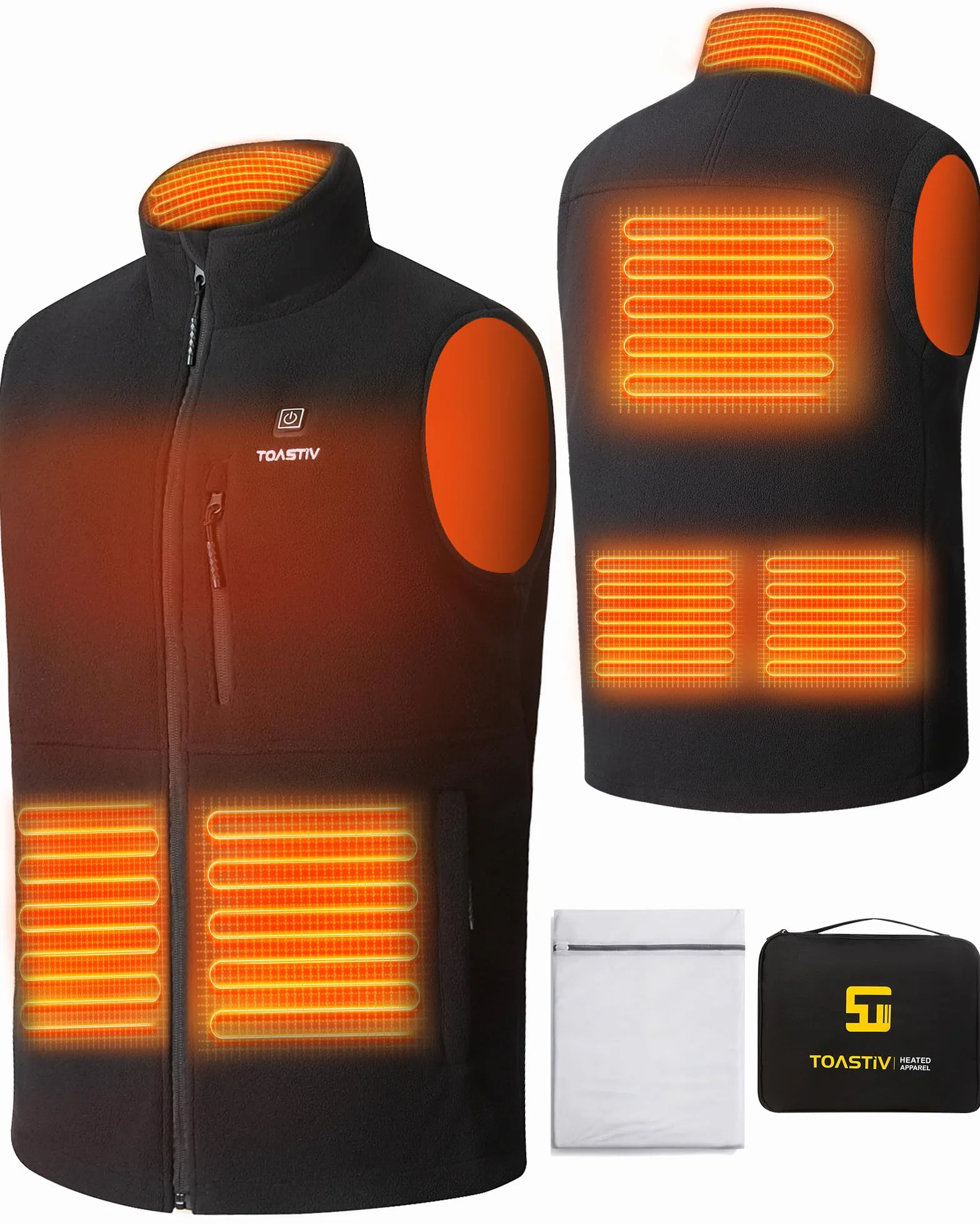 Chaleco Calefactable de Polar para Hombres, Chaleco Calefactable Eléctrico con 3 Temperaturas, 6 Zonas de Calefacción, Chaqueta Calefactable USB, Chaleco para Exteriores (Sin Batería)