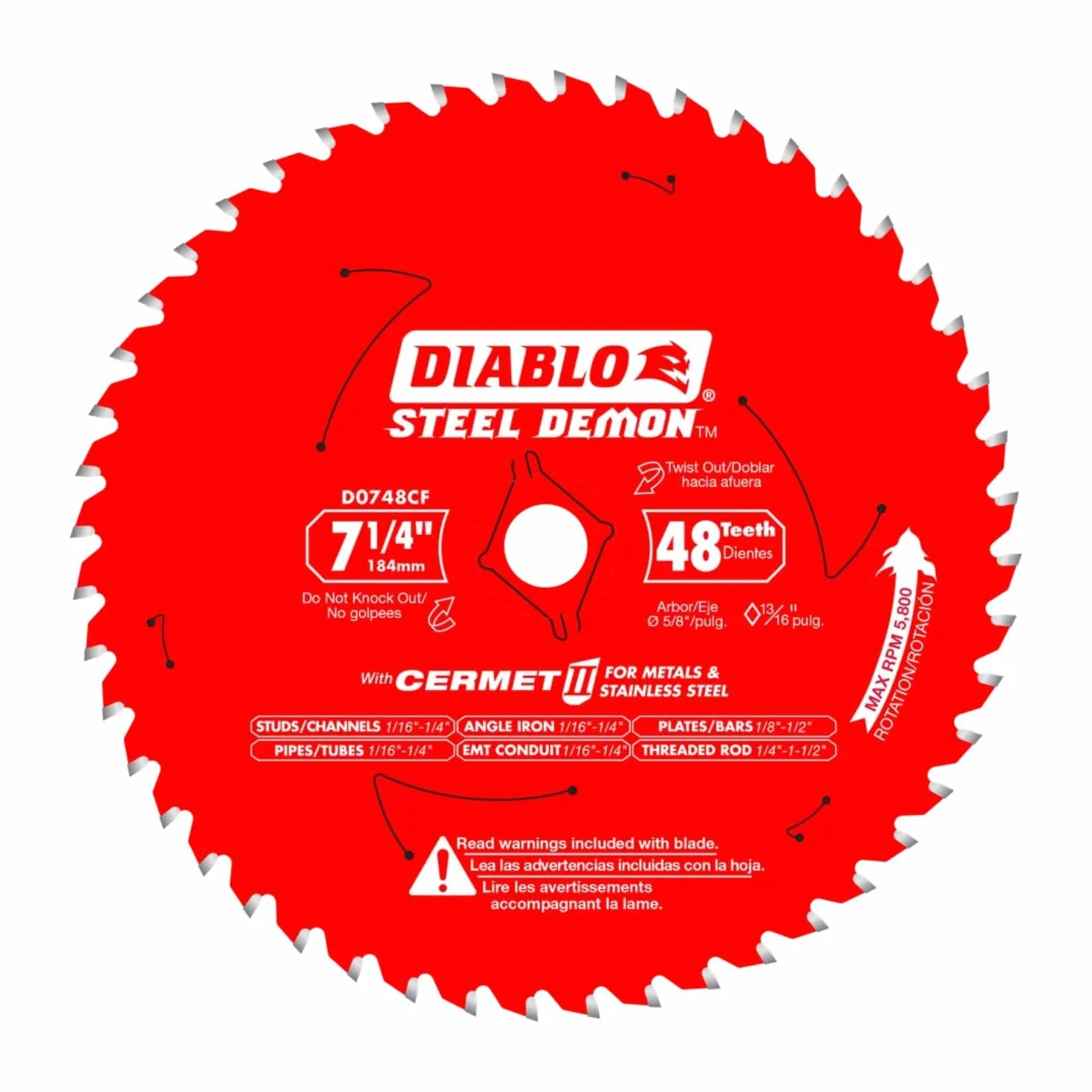 Diablo D0748CF Hoja de sierra Cermet II 7-1/4 pulgadas 48 dientes TCG Perma-Shield