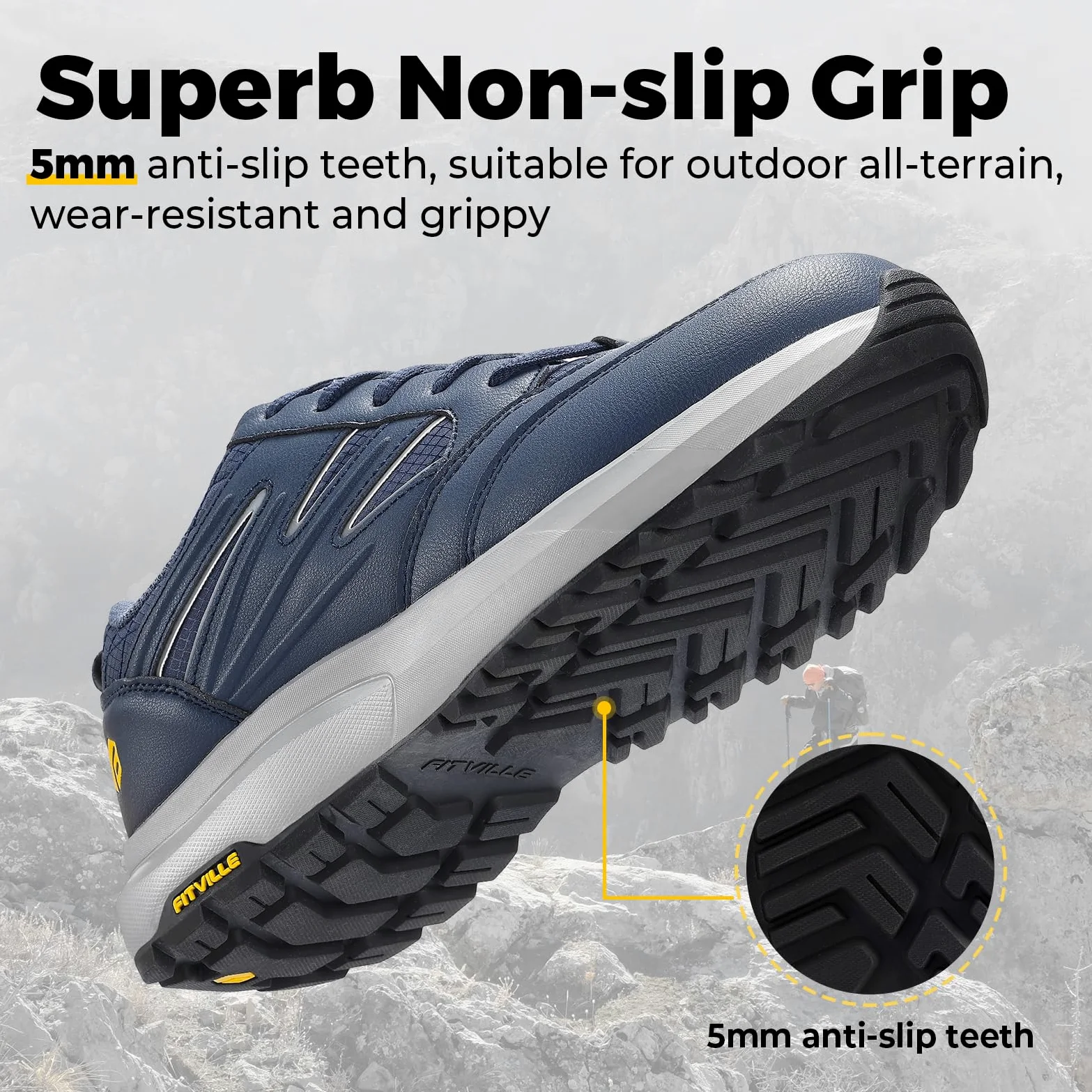 FitVille Anchos Zapatos de Senderismo Hombre para Correr Impermeable Exterior Zapatillas de Deporte Ligeras Transpirables con Soporte para Arco