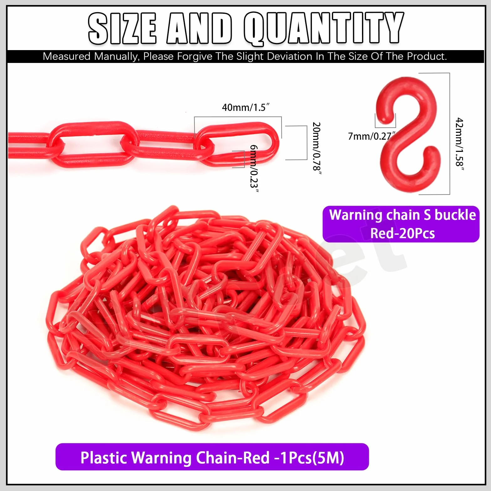 Swpeet Valla de Eslabones de Cadena de Plástico, Barrera para Control de Multitudes, Tráfico, Línea de Espera Rojo 21Pcs 5M x 6mm