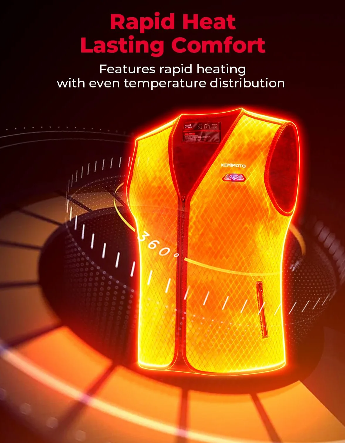 KEMIMOTO Chalecos Calefactable, Chalecos Calefactables Hombre 6 Zonas de Calentamiento con Función de Luces Apagadas, Tela de Buceopara y Forro Terciopelo Cristal, para Esquí Pesca Moto (Sin Batería)