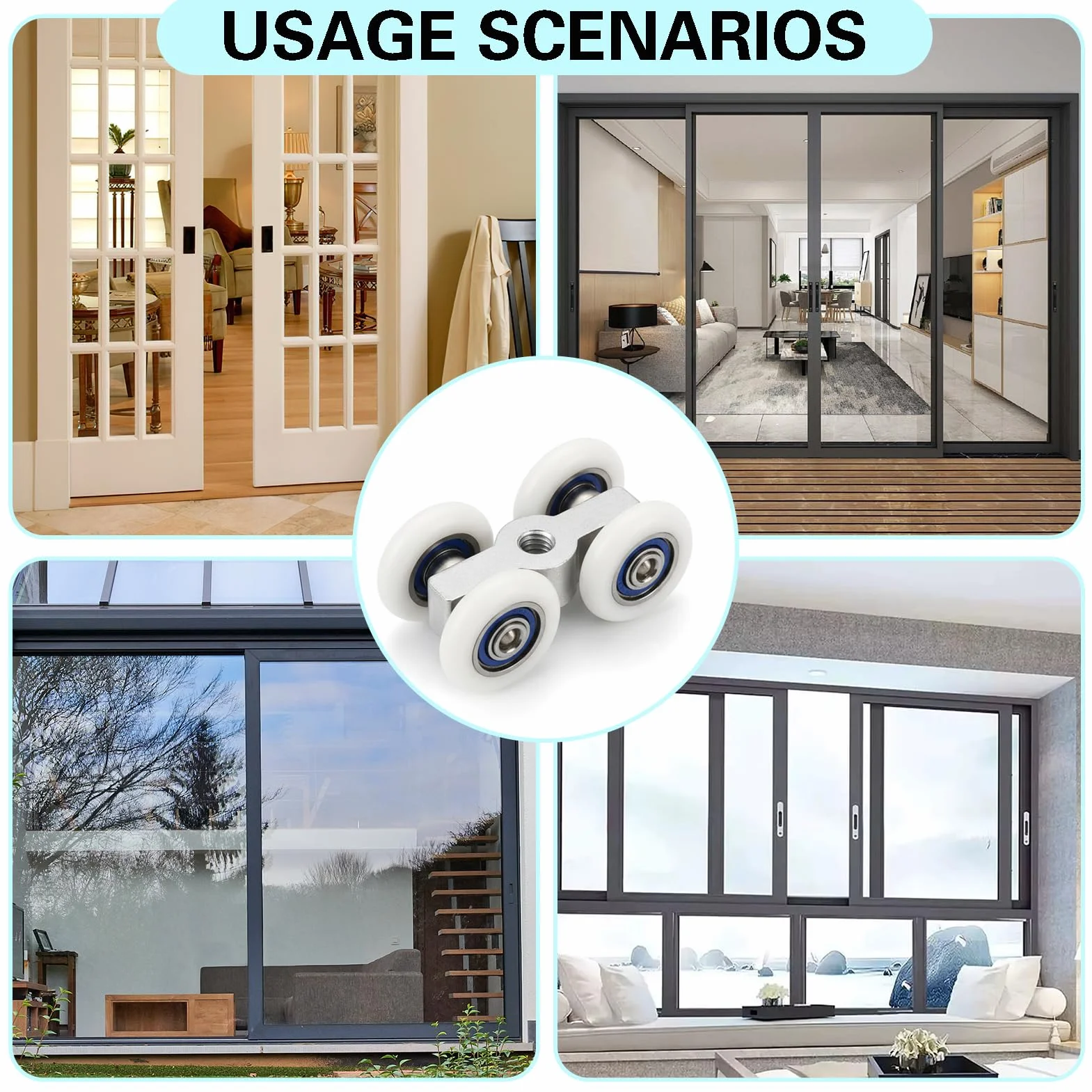 Ruedas para puertas correderas con rosca M6, aleación de zinc, rodamiento de bolas, 20 mm