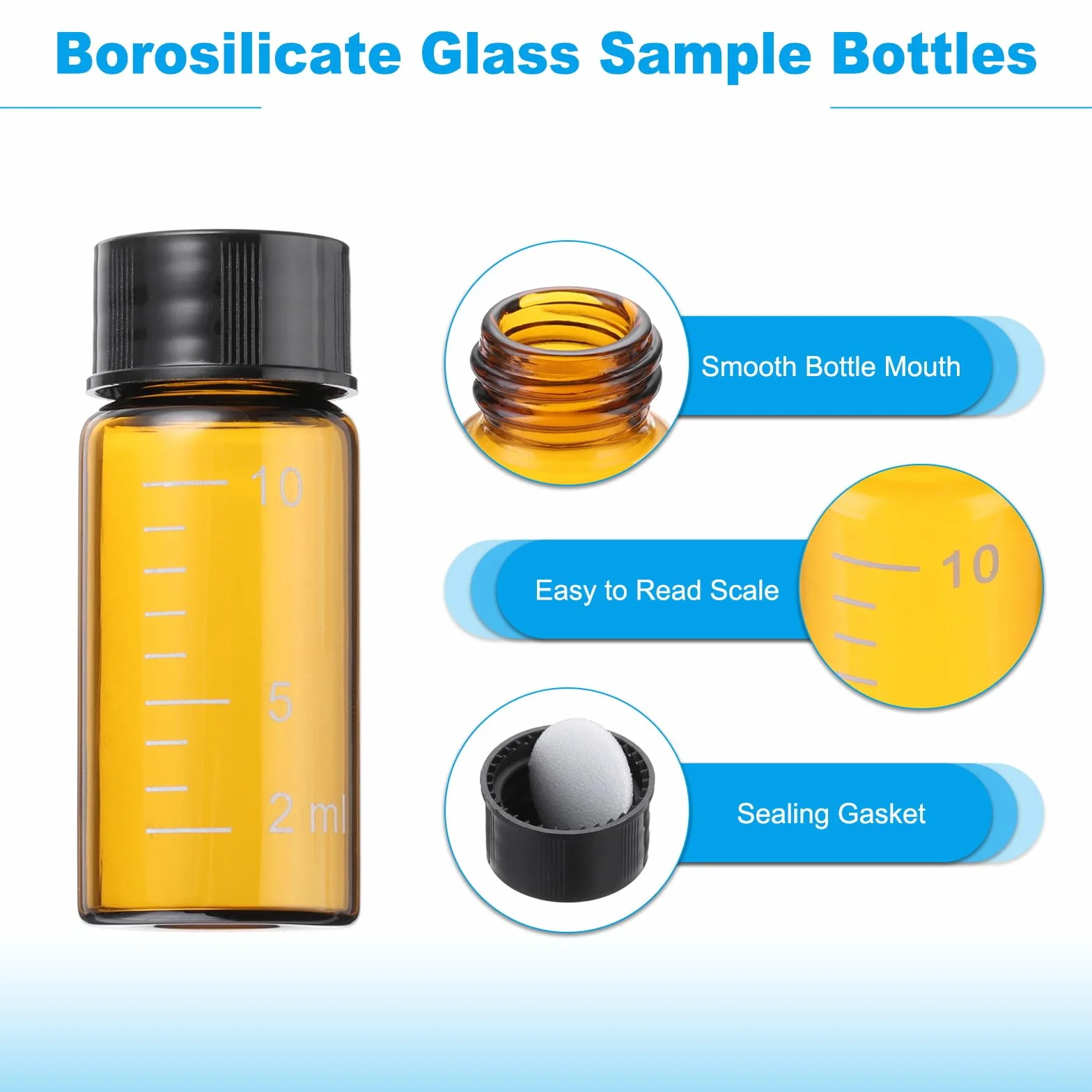 PATIKIL Pequeños frascos de vidrio ámbar 10 ml con tapas roscadas, 5 piezas mini botellas selladas a prueba de fugas
