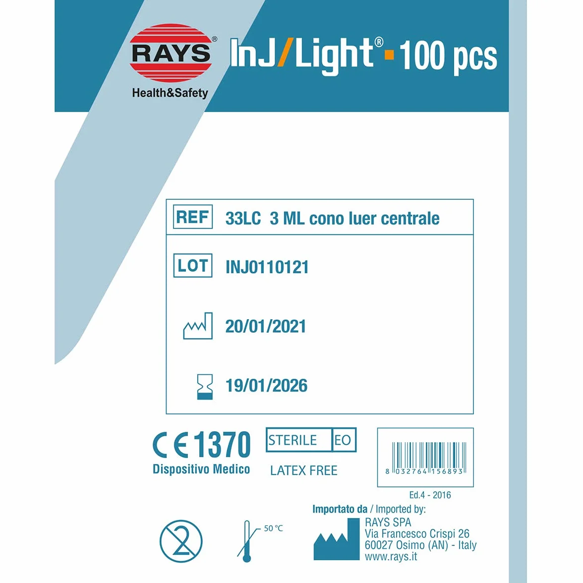 GIMA Jeringa Sin Aguja 3 Ml Cono Luer Central Paquete 100 Piezas