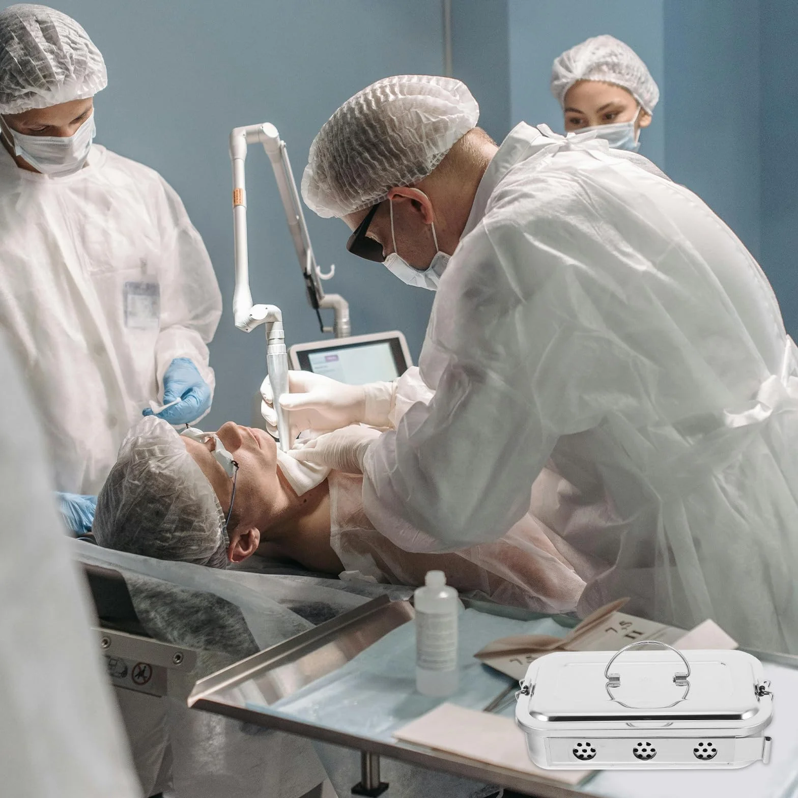 Caja de Acero Inoxidable para Instrumentos Médicos con Tapa y Orificios Bandeja de Esterilización