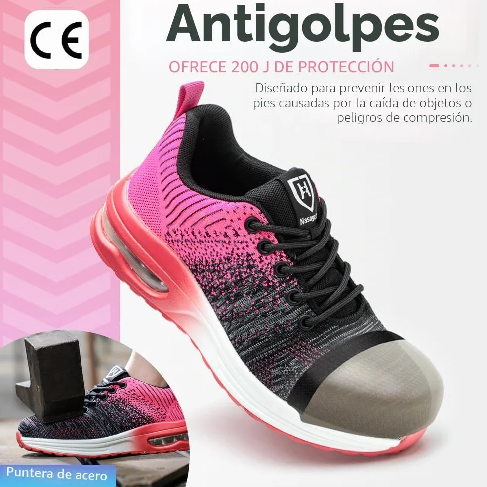 Zapatos de Seguridad Hombre Mujer Zapatillas Trabajo Ligero Comodo Calzado de Seguridad con Punteras de Acero Transpirable Antideslizante
