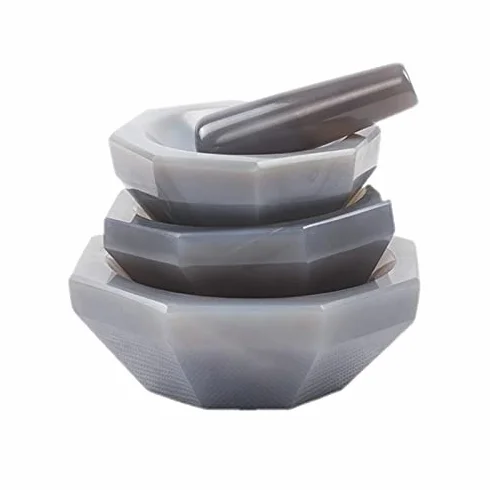 Mortero de ágata natural 40mm con varilla de molienda para laboratorio