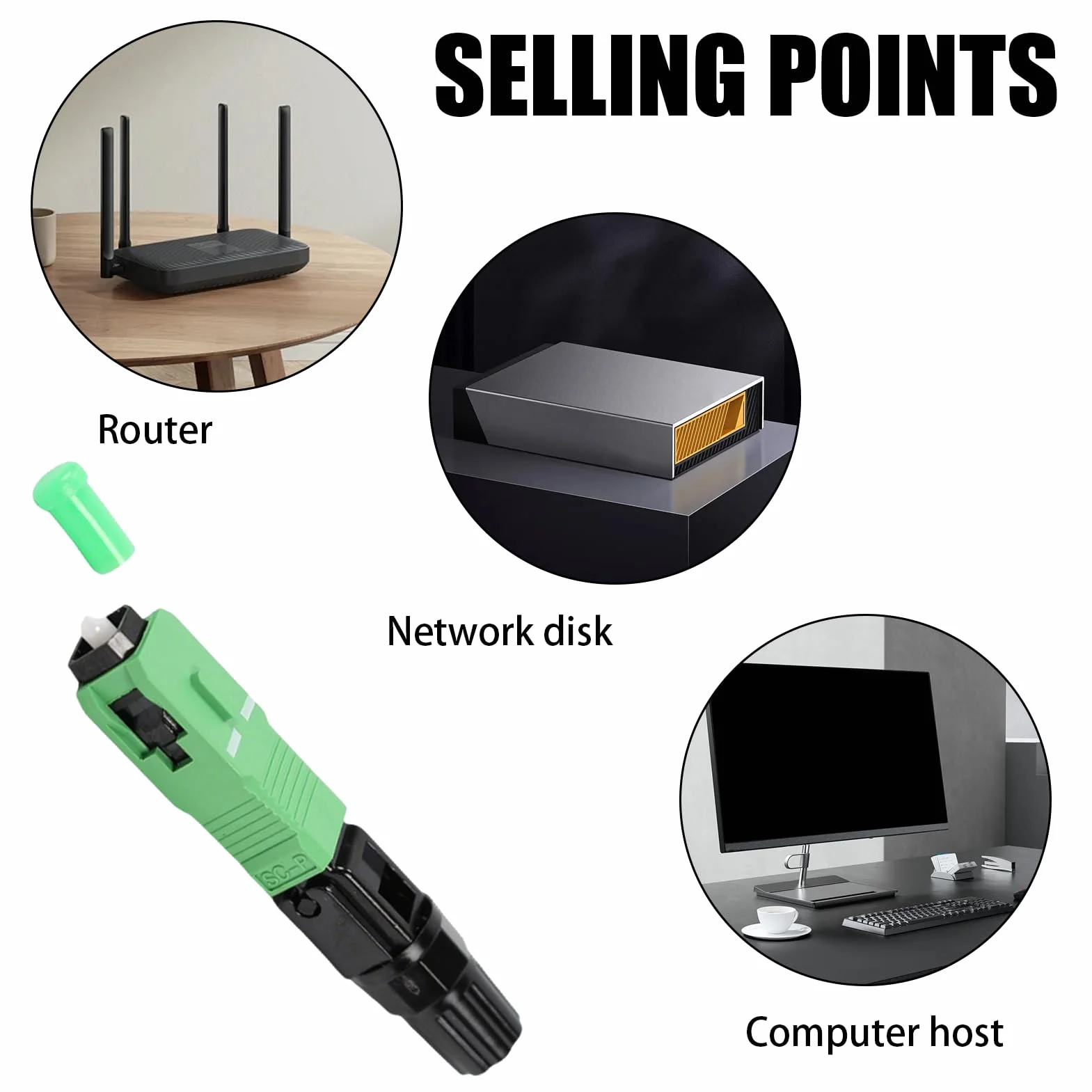Conector SC/APC Fibra Óptica Rápido Verde Negro Preensamblado Inserción ≤0,3dB Retorno ≥50dB Lote 10