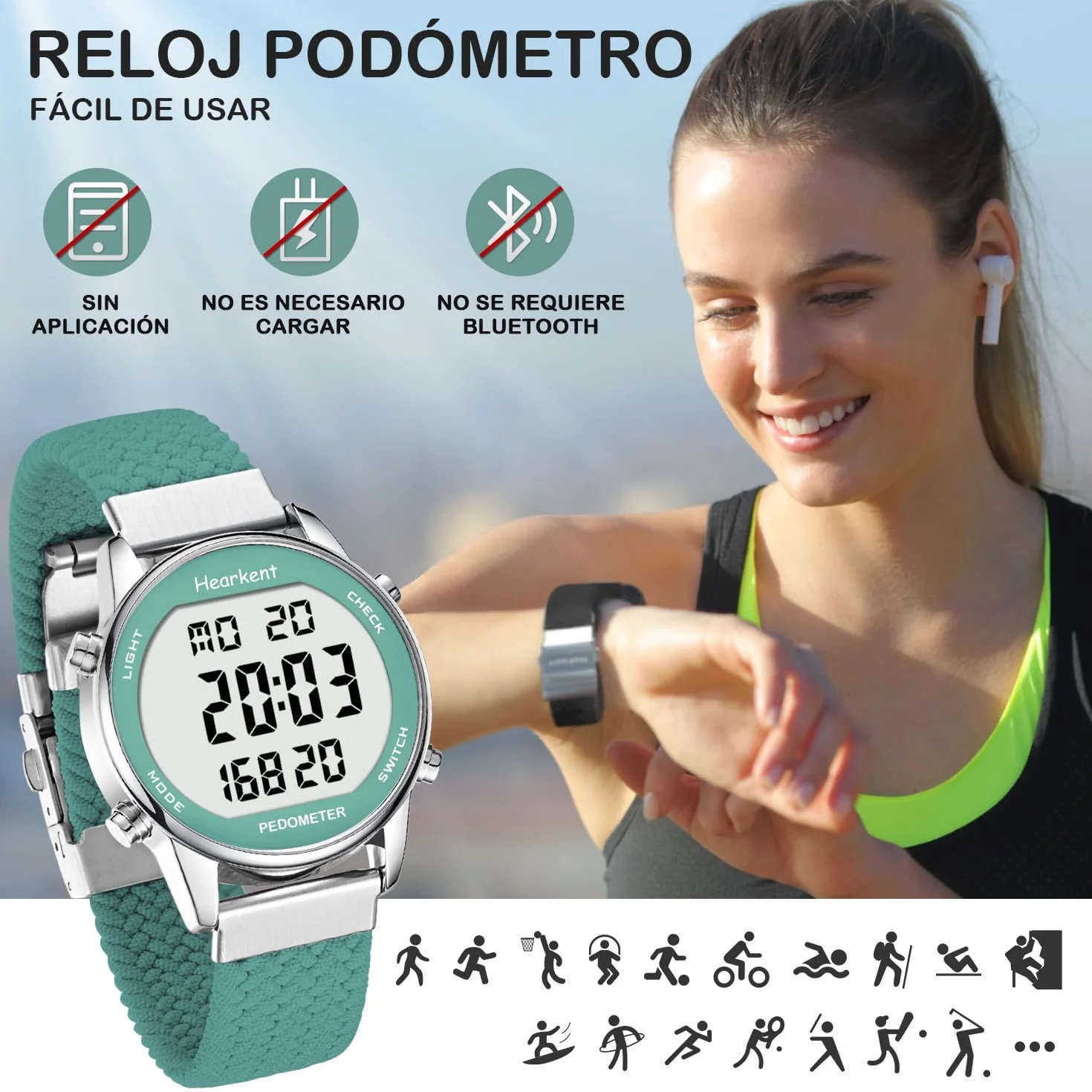 Hearkent Reloj podómetro para Mujer, grabación de calorías y Distancia, Alarma, Cuenta atrás, visualización de la Hora,sin Carga ni aplicación, 2401