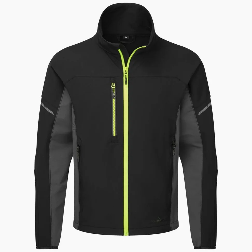 Portwest EV475 - Chaqueta de trabajo ajustada para hombre, tela elástica, cremallera inversa con estampado reflectante