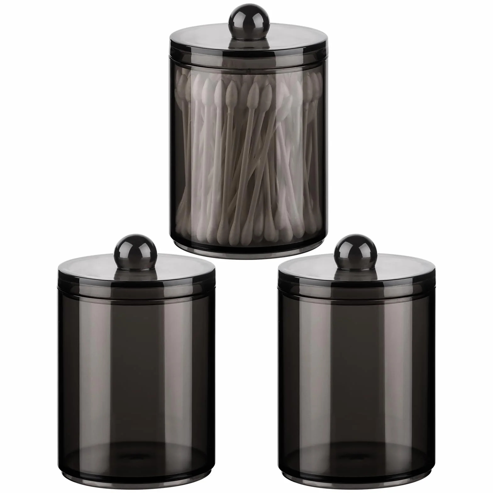 Organizador de Bastoncillos con Tapa, Caja Negro Transparente 3 Piezas para Hilo Dental, Algodón Cosmético