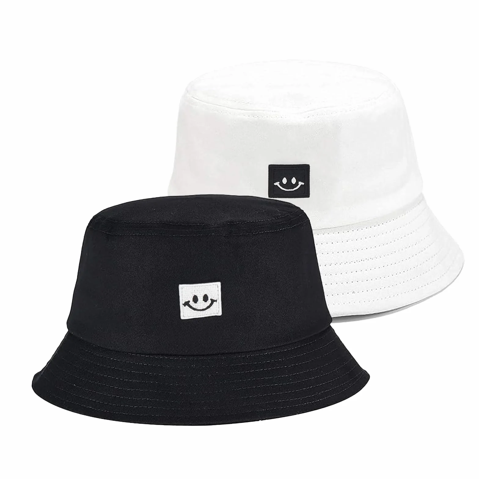 2 Piezas Gorro Pescador Hombre Mujer, Bucket Hat Algodón Plegable Sombrero de Cubo Verano Sombrero de Pesca Sombrero de Sol de Playa para Excursionismo Cámping Viaje Senderismo (Negro, Blanco)