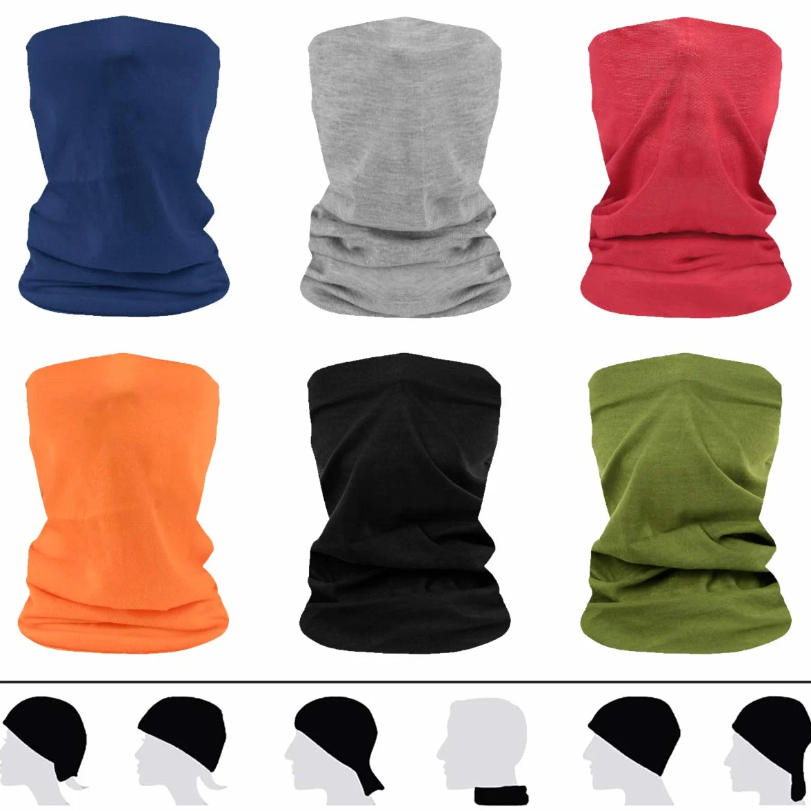Flintronc Pañuelos Cabeza Elástica,6 Piezas Multifunción Bufand Bandana con 6 Colores, Resistente al Viento Transpirable, Protección UV Tubular Pañuelo para El Cuello para Ciclismo, Senderismo