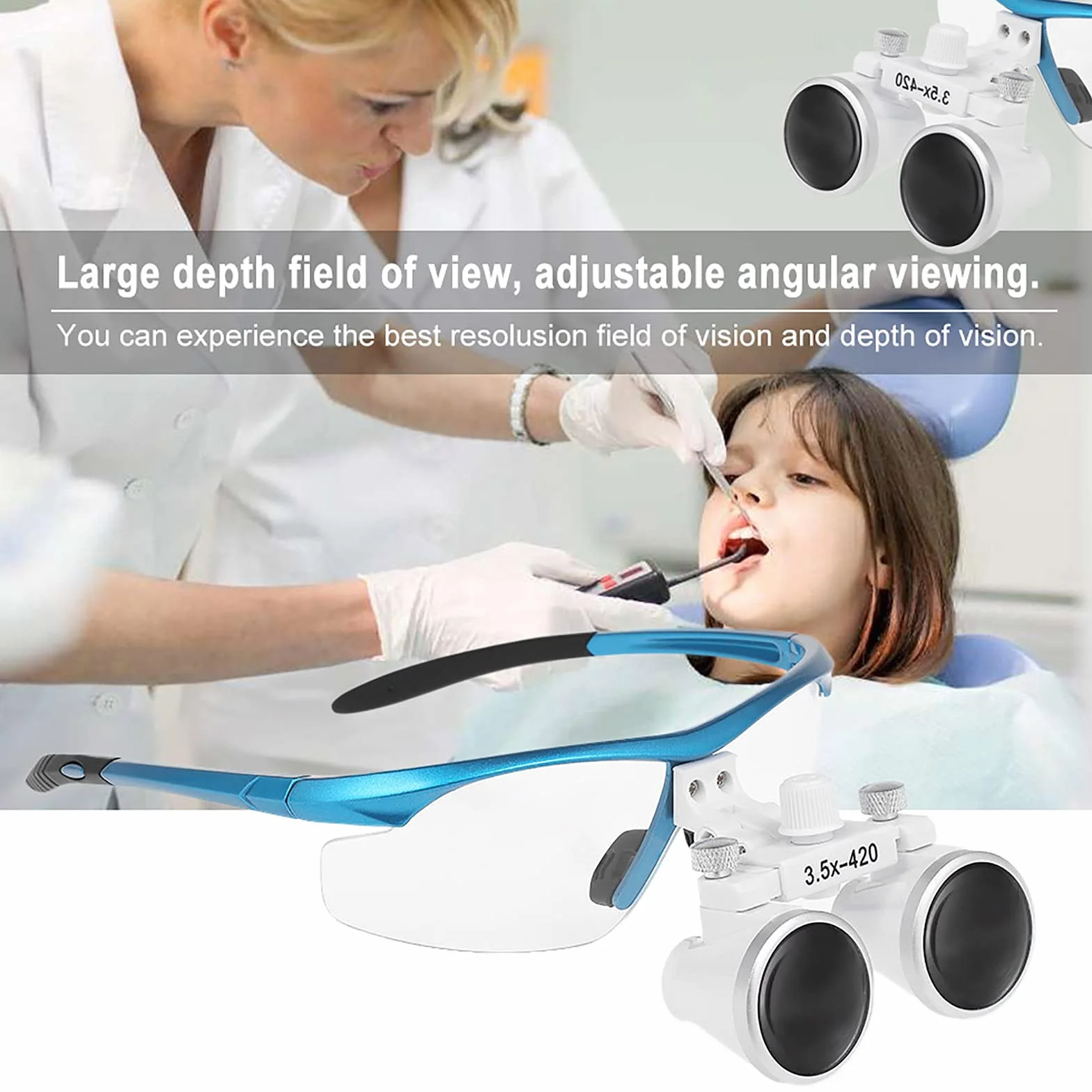 Lechnical Lupas Binoculares 3.5X 420mm Lupa Optica Glass Dentistas Quirúrgicas