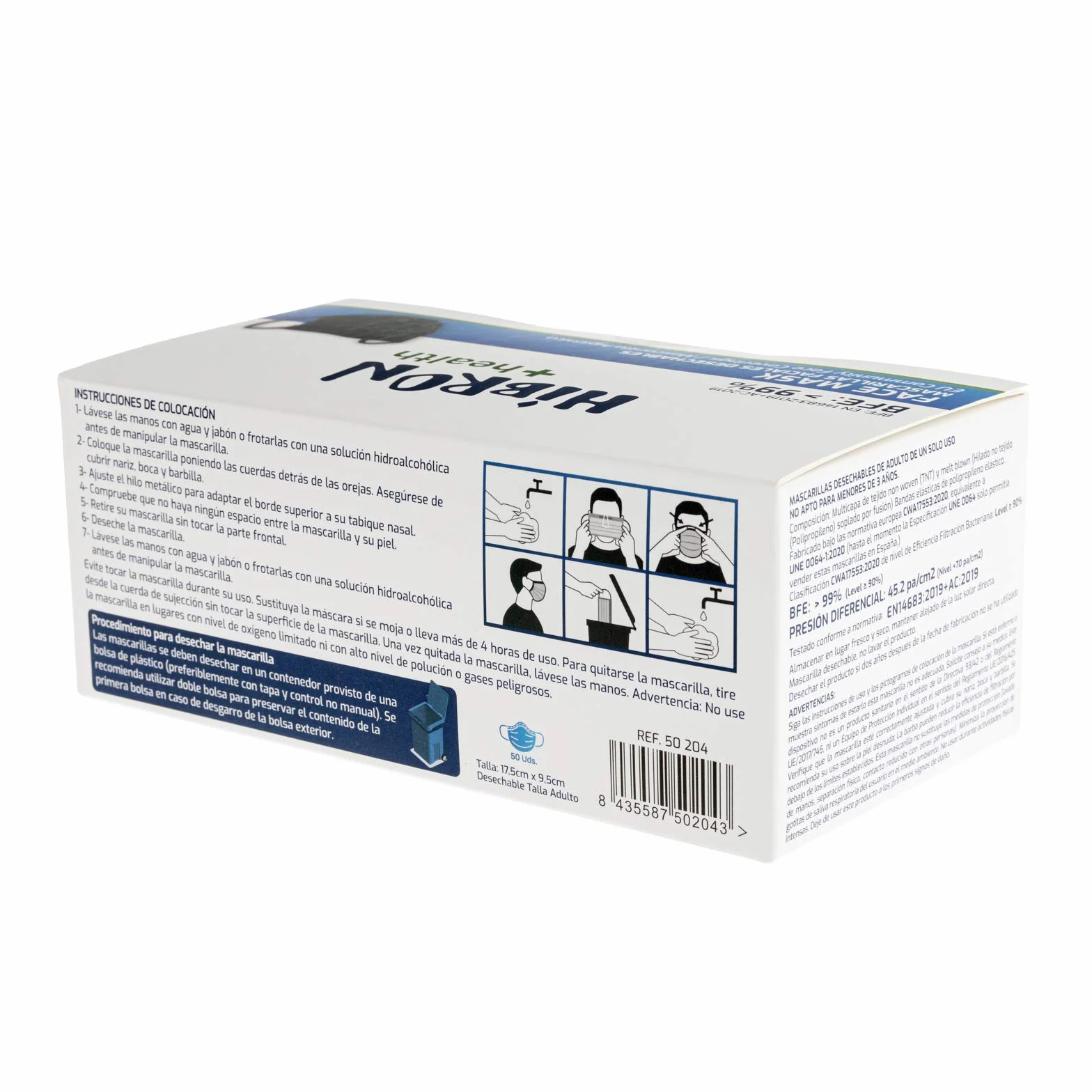 HIBRON 100 Mascarillas Negras Higiénicas Desechables CWA 17553 BFE 99%