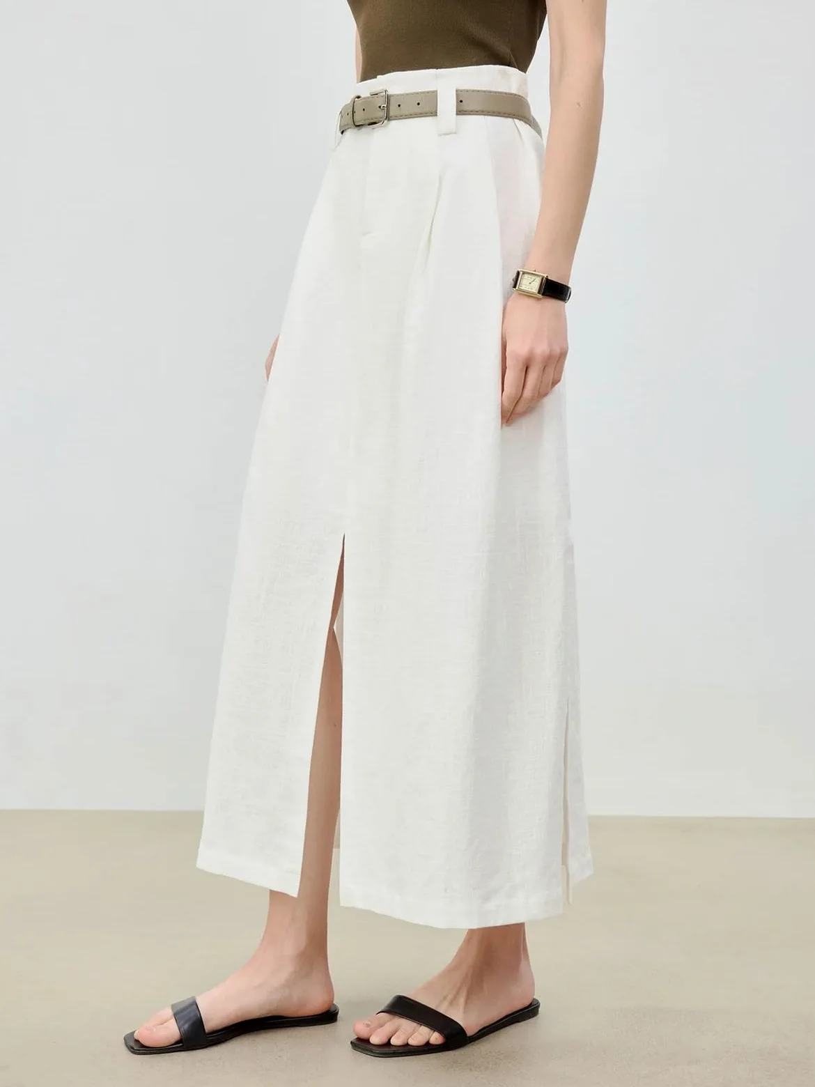 Falda Midi de Lino Verano for Mujer, Dobladillo con Triple ventilación y Estilo Transpirable, Faldas Sueltas Informales Conjuntos de Verano