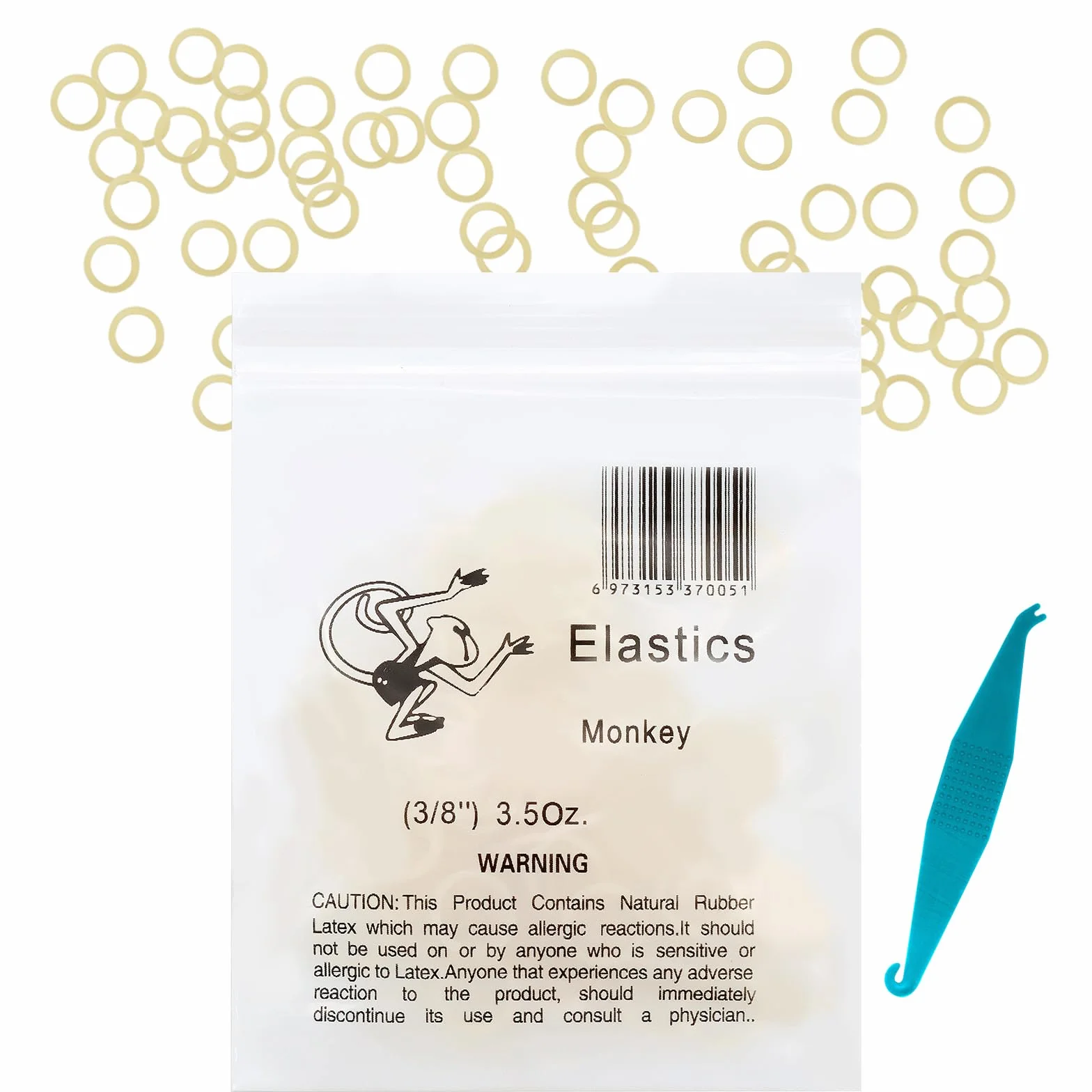 VEGCOO 600 Piezas Goma Elástica Ortodoncia, Multiusos Elásticos Dientes con 6 Colocadores Plástico (1/8, 3.5 oz)