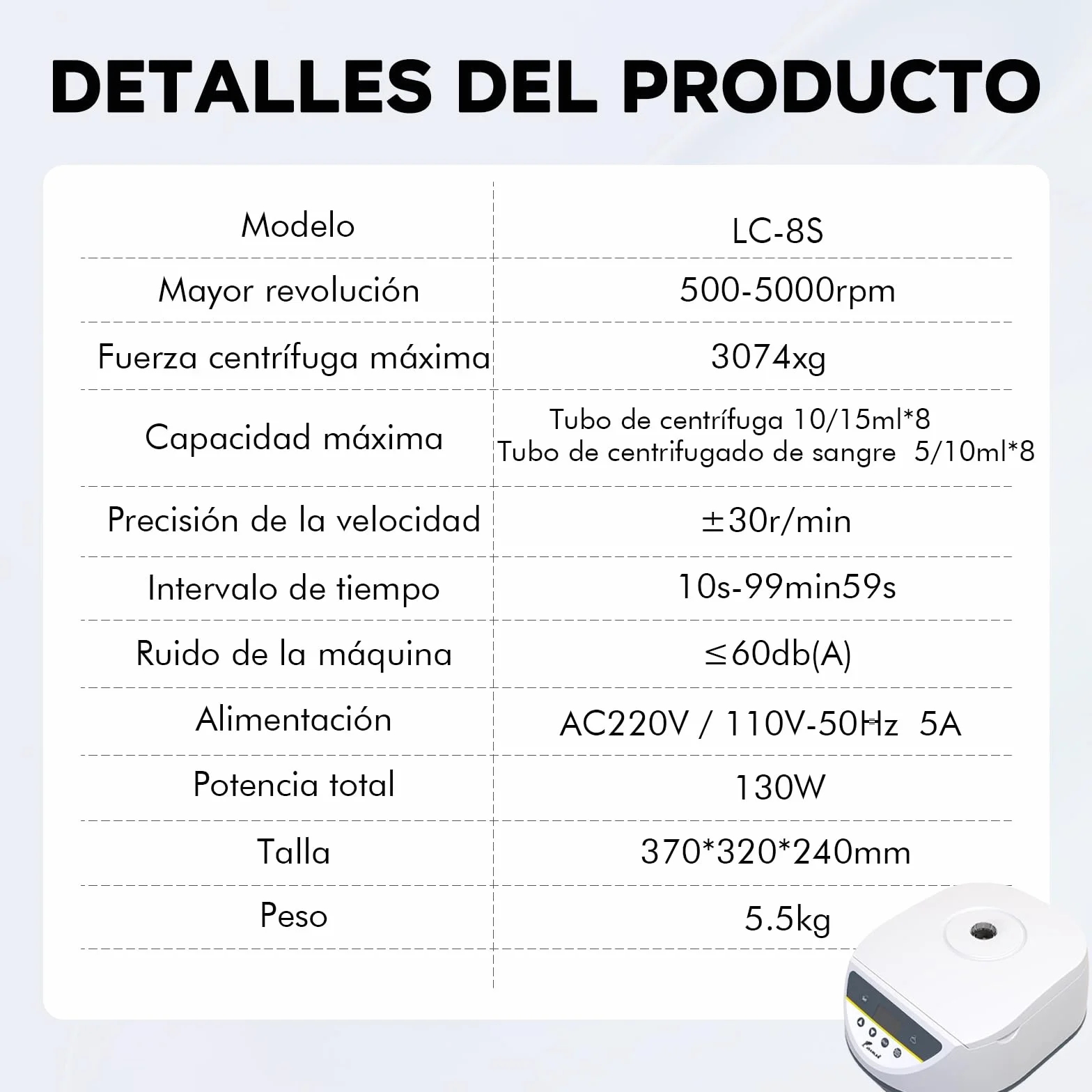 LABFISH Centrifugadora Plasma de Laboratorio PRP 8 Tubos 500-5000r/min 3074xg RCF