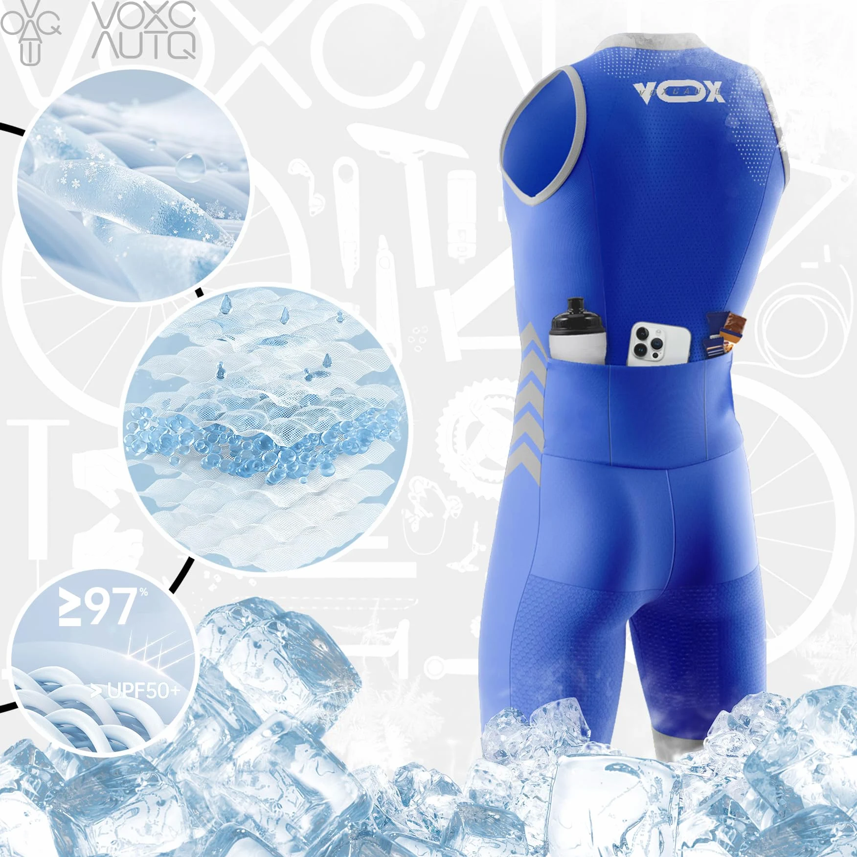 Traje de Triatlón Hombre sin Mangas – Tejido Lycra Transpirable para Natación, Ciclismo y Carrera | Absorbe la Humedad & Alta Elasticidad