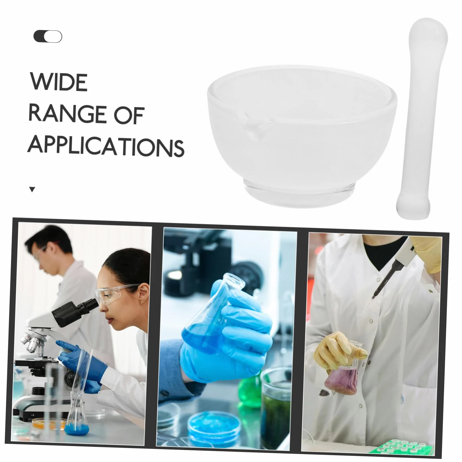 Mortero de Vidrio para Laboratorio con Cuenco y Moler Especias Cocina Profesional