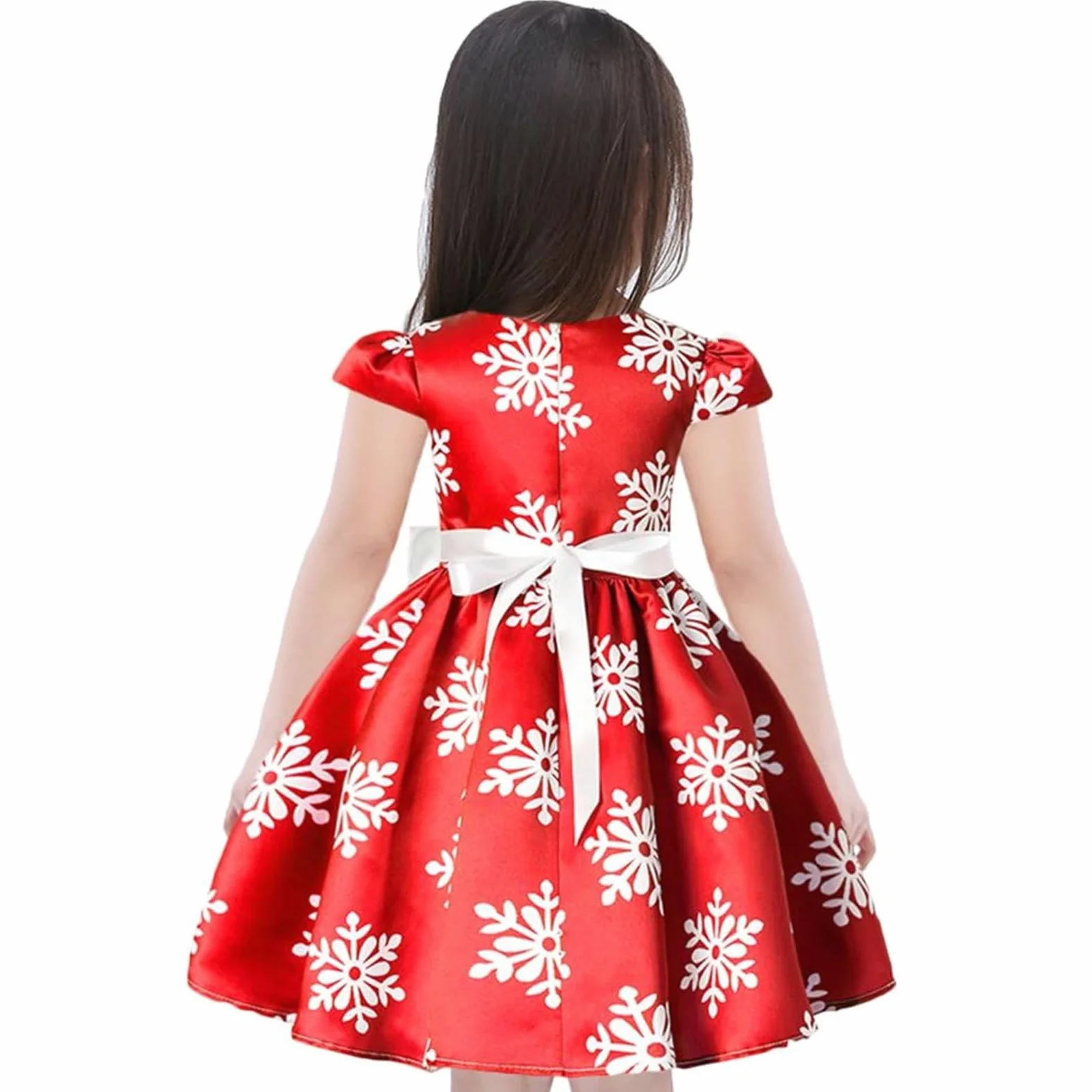 Toddler - Vestido de Navidad para niña, diseño de copo de nieve, vestido formal de boda, fiesta de cumpleaños con lazo