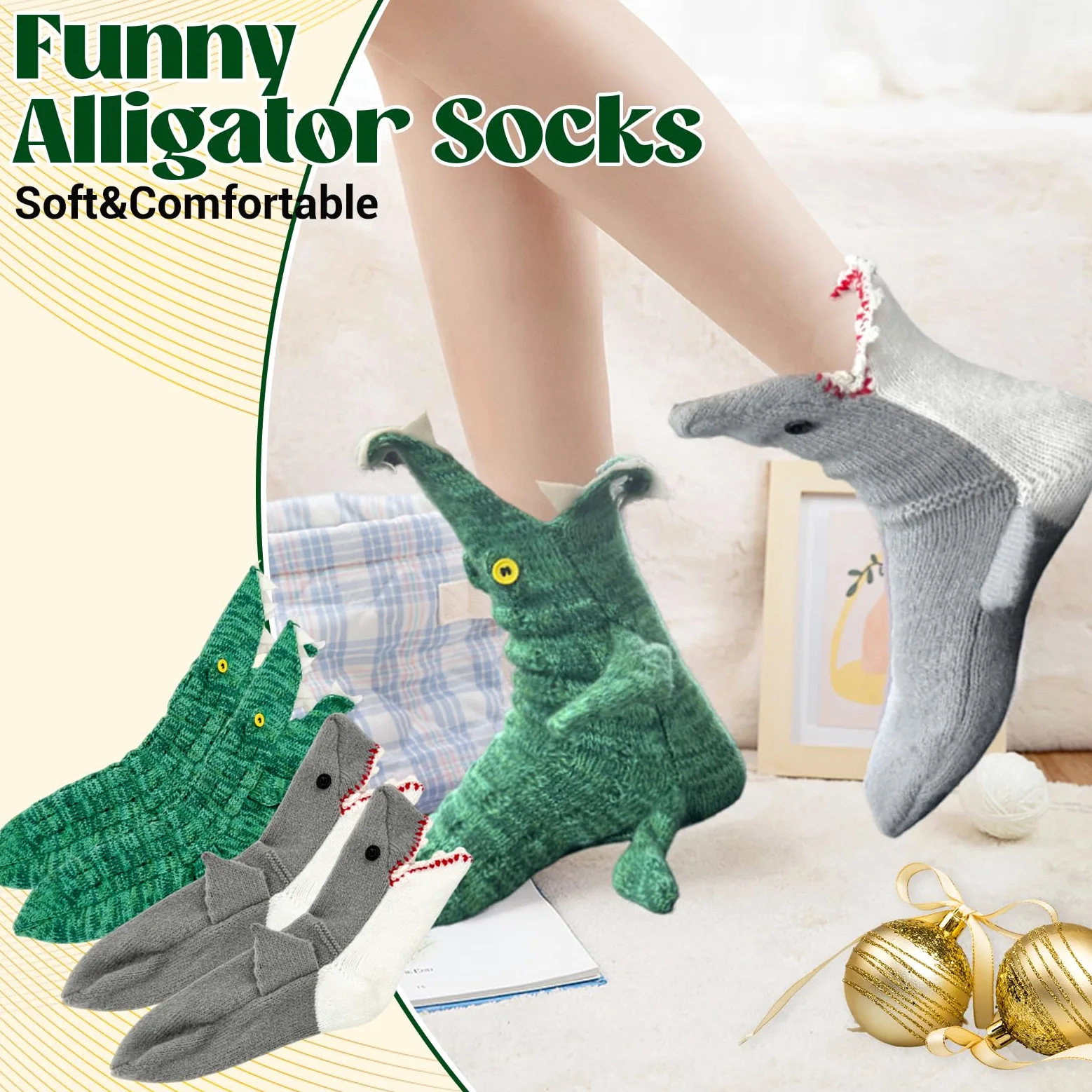 Crazy Funny Socks - Calcetines de cocodrilo para mujer y hombre, calcetines de tiburón para morder, calcetines de punto novedosos para invierno