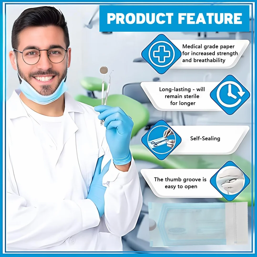 Bolsas de Esterilización Autoadhesivas 130x57 mm Desechables para Herramientas Dentales
