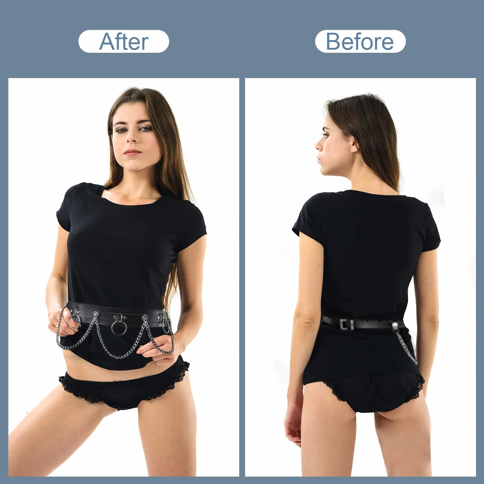 Cinturón de Cadena Punk de Cuero Para El Cuerpo, Gótico Negro Para Mujer, Cintura Rave, Vientre Joyería Para Mujeres y Niñas