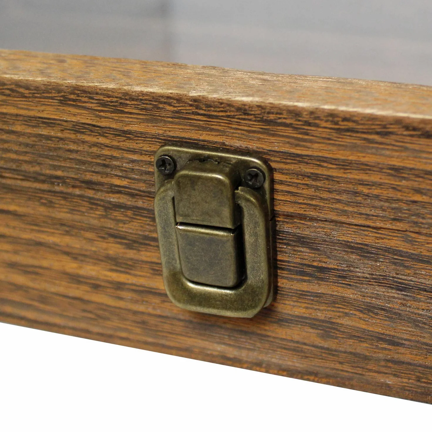 Mooca - Caja de exhibición de joyería de Madera Lavada con Tapa Superior de Vidrio Templado, 15 Pulgadas x 8.5 Pulgadas x 2 7/8 Pulgadas de Alto