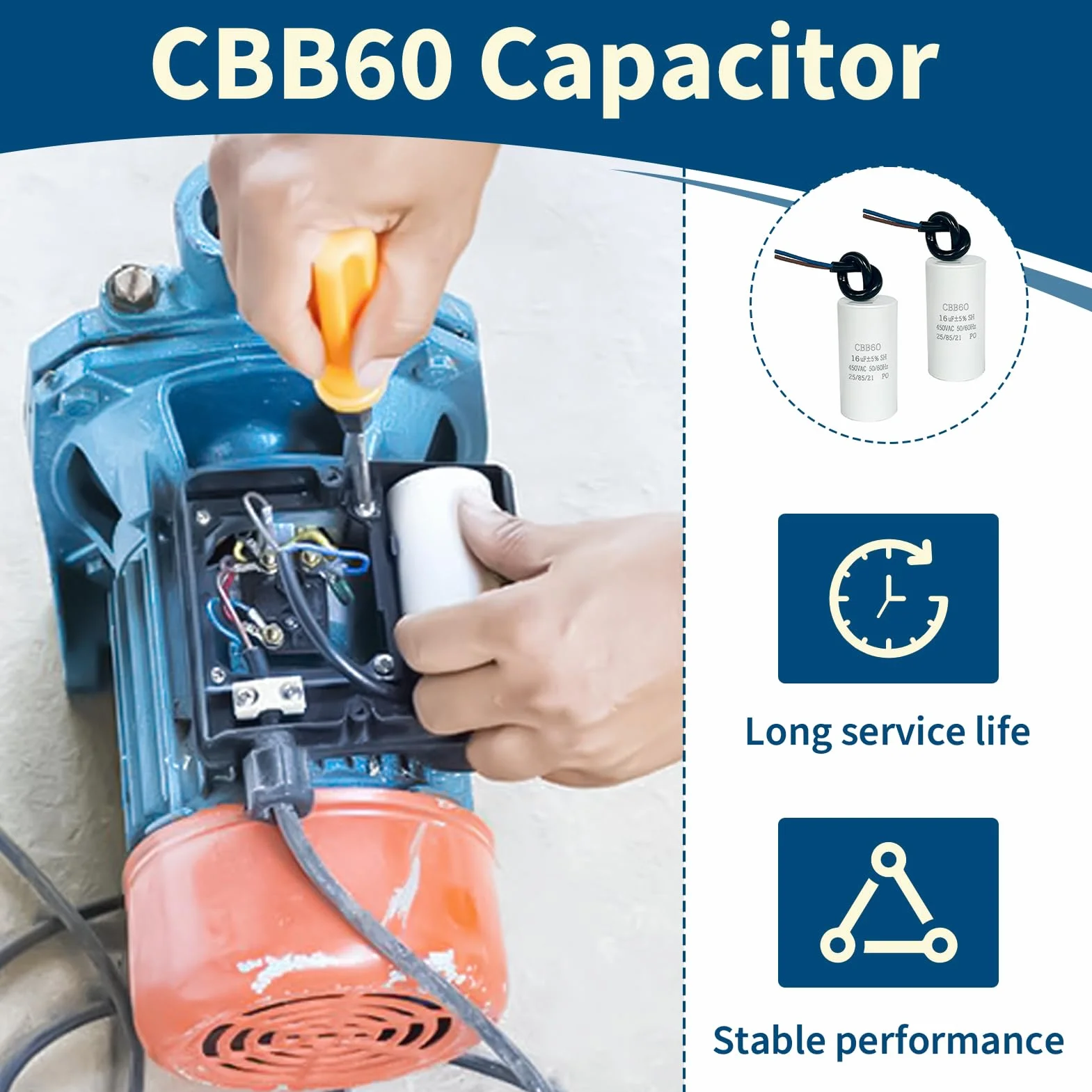 CBB60 Condensador de Arranque 16uF 450VAC 50/60Hz para Motor Eléctrico Electrodomésticos Lavadora
