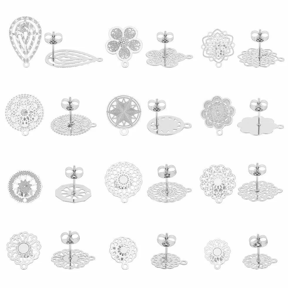 UNICRAFTALE - Fornituras para aretes de Flores Doradas, 304 de Acero Inoxidable, Filigrana, componente de Oreja con Tapones de Mariposa y Bucle, Tuercas de Oreja de 0,7 mm, para Hacer Joyas