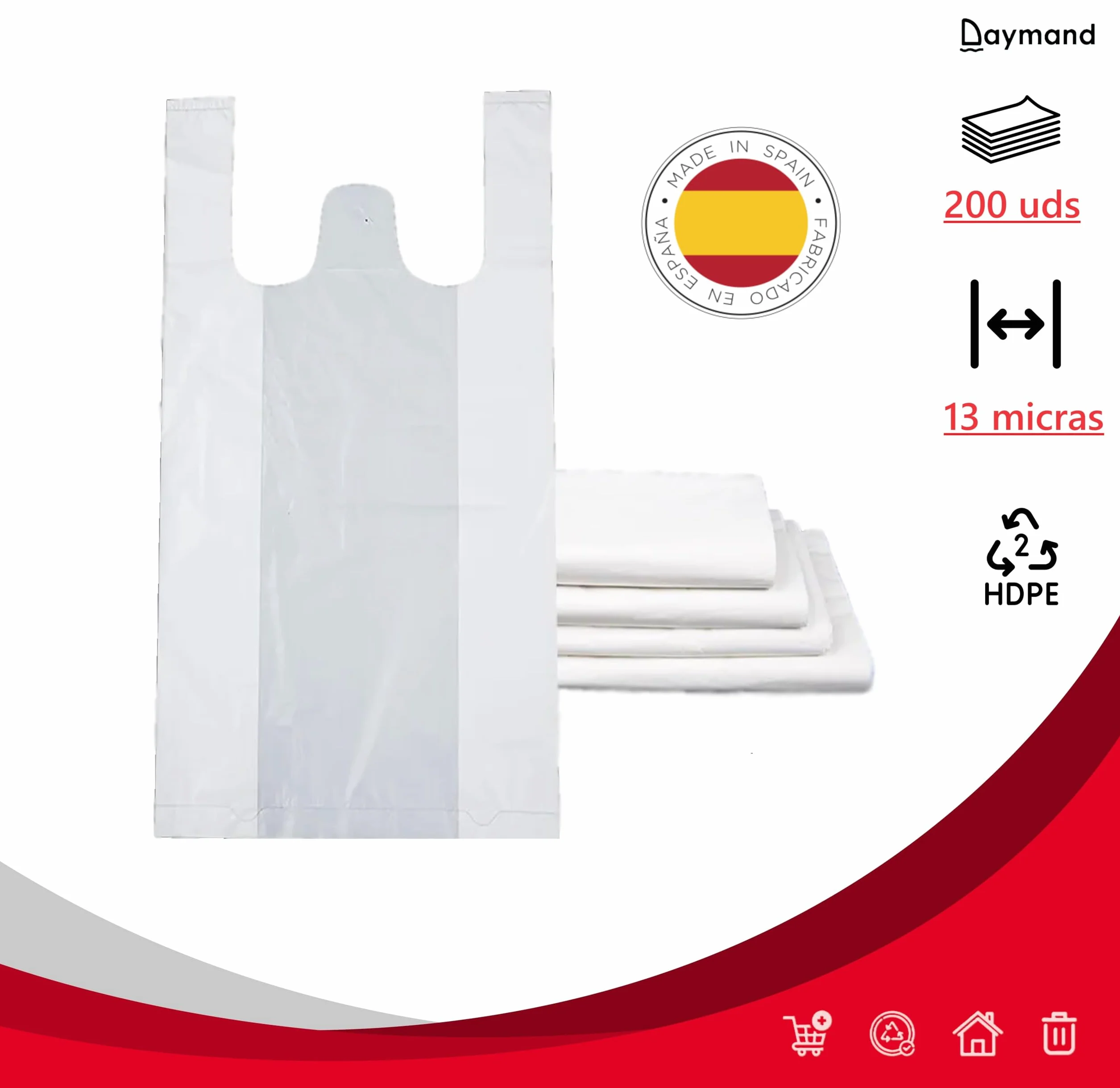Bolsas Plastico con Asas 200 Unidades 30x40 cm Tipo Camiseta