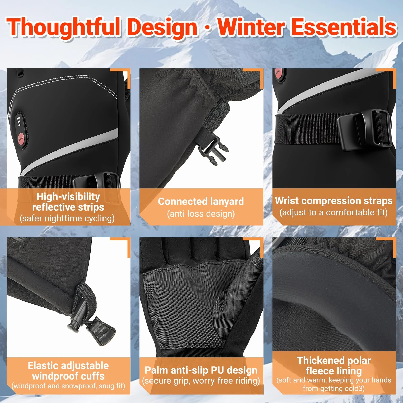 20000mAh Guantes Calefactables para Hombre y Mujere, 7.4V Rápido Calentamiento Guantes Calientes Recargables, 3 Temperaturas, Pantalla Táctil, Impermeable, Antideslizante, Adecuado para el Invierno