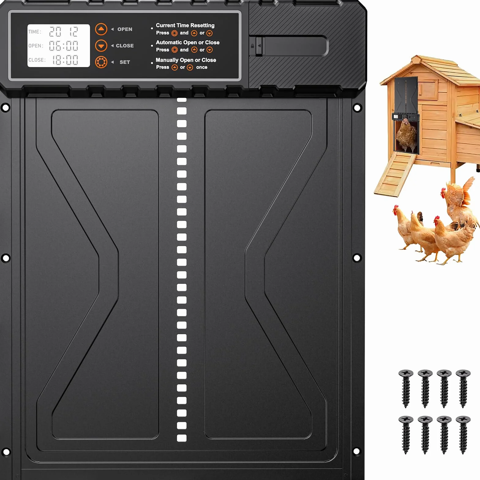 Puerta Gallinero Automatica con Pantalla, Anti-atrapamiento, Batería, Temporizador