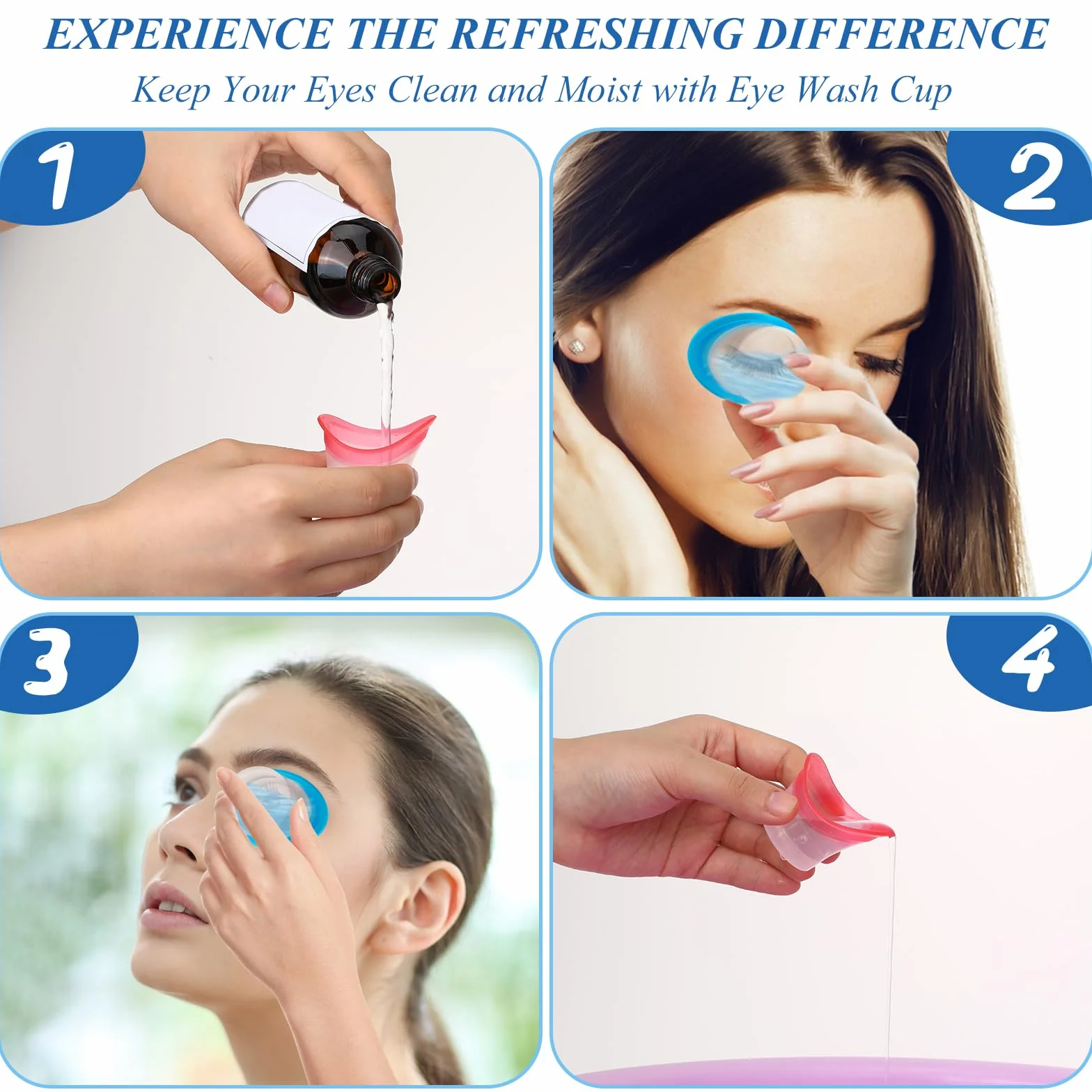 Bandeja de ducha reutilizable de silicona para lavado de ojos, 4 piezas 10ml, herramienta de limpieza portátil