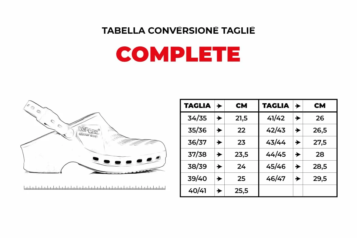 REPOSA Complete - Zuecos Sanitarios Mujer y Hombre en Goma SEBS Sin Látex, Zuecos Enfermera Anatómicos con Correa Trasera Ajustable, Zapatos Sanitarios Esterilizables, Antishock y Transpirables