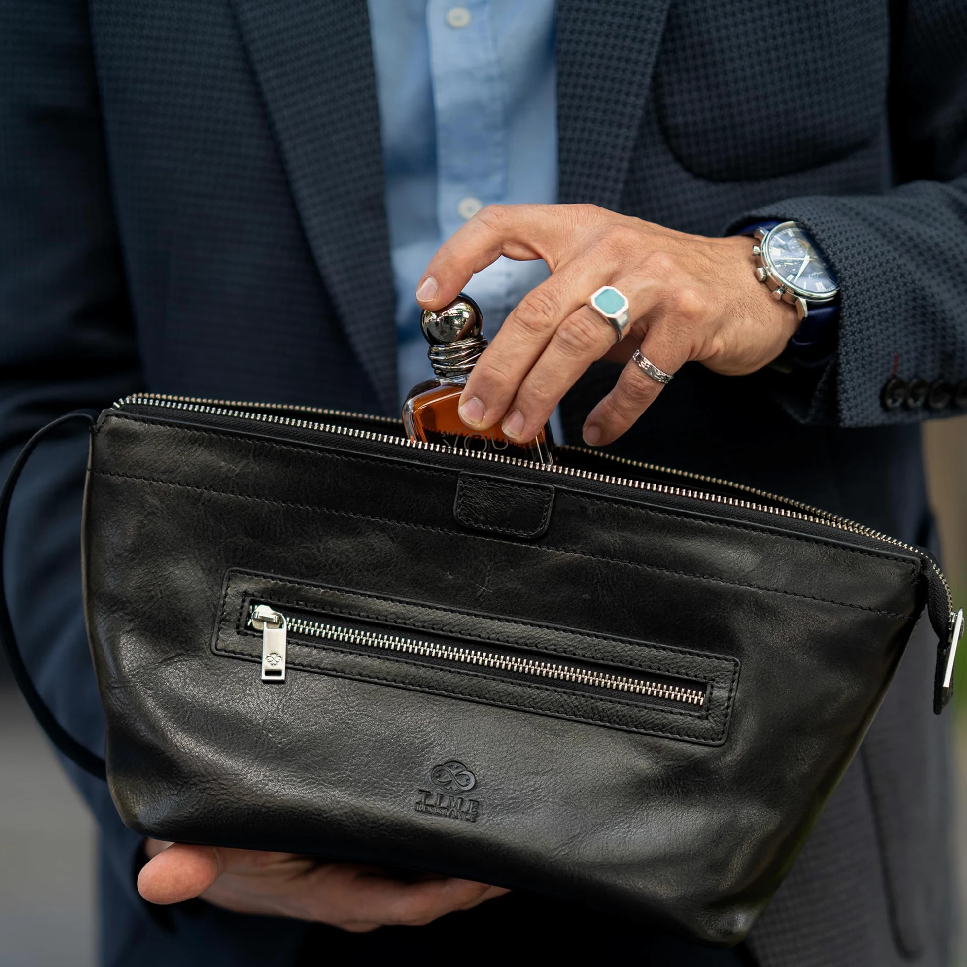 Time Resistance Neceser de Cuero - Kit Dopp para Hombre - Bolso Italiano
